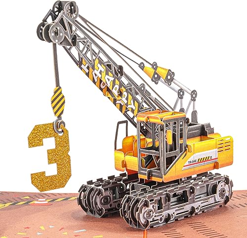 Liif Crane Truck - Tarjeta de cumpleaños de feliz tercer cumpleaños, felicitación 3D para niños de 3 años, sobrino, nieto, niño pequeño, divertida