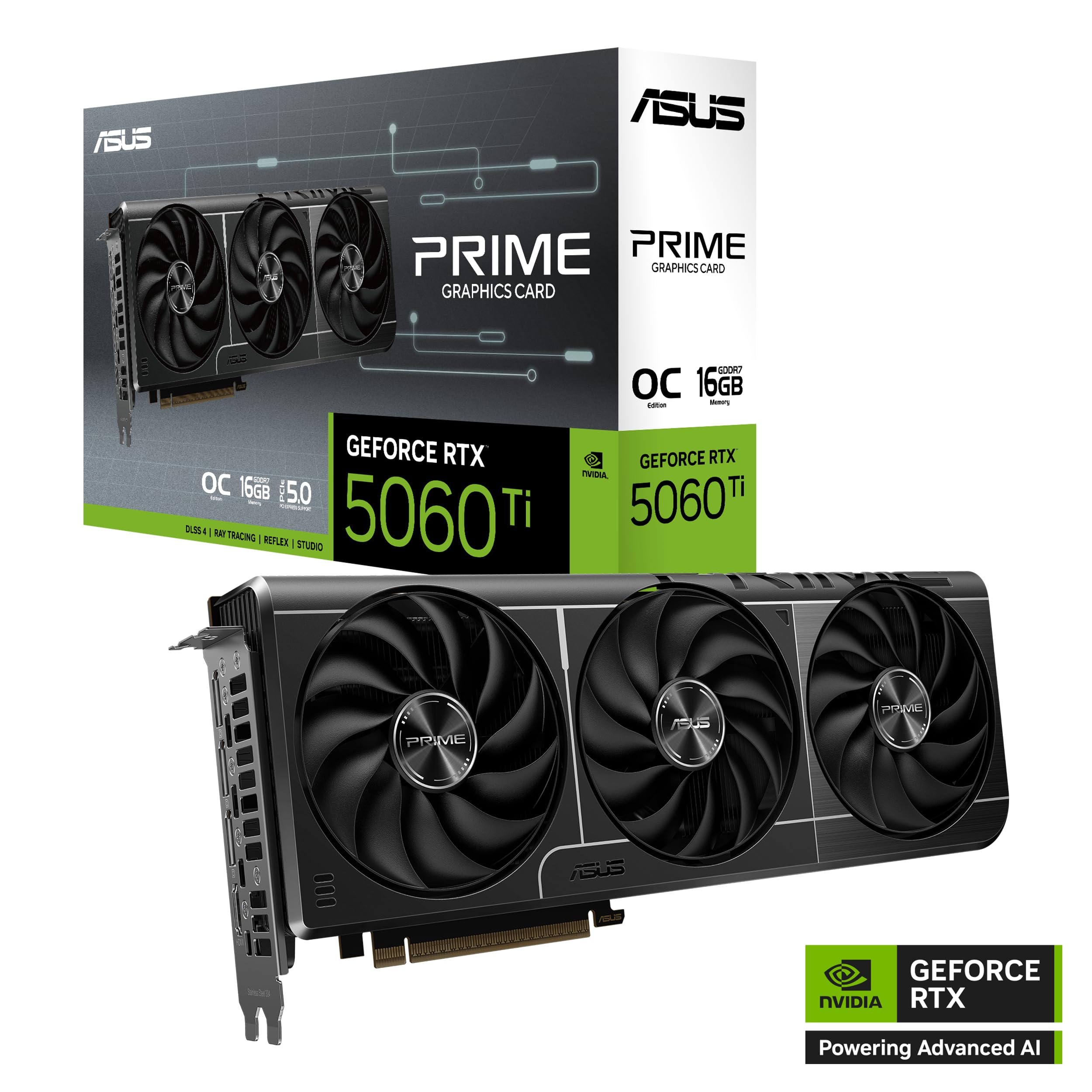 ASUS Prime GeForce RTX 5060 Ti 16GB GDDR7 OC Edition Graphics Card The SFF-Ready (PCIe 5.0, 16GB GDDR7, HDMI/DP 2.1, 2.5-Slot, Axial-Tech Fans, Dual BIOS)