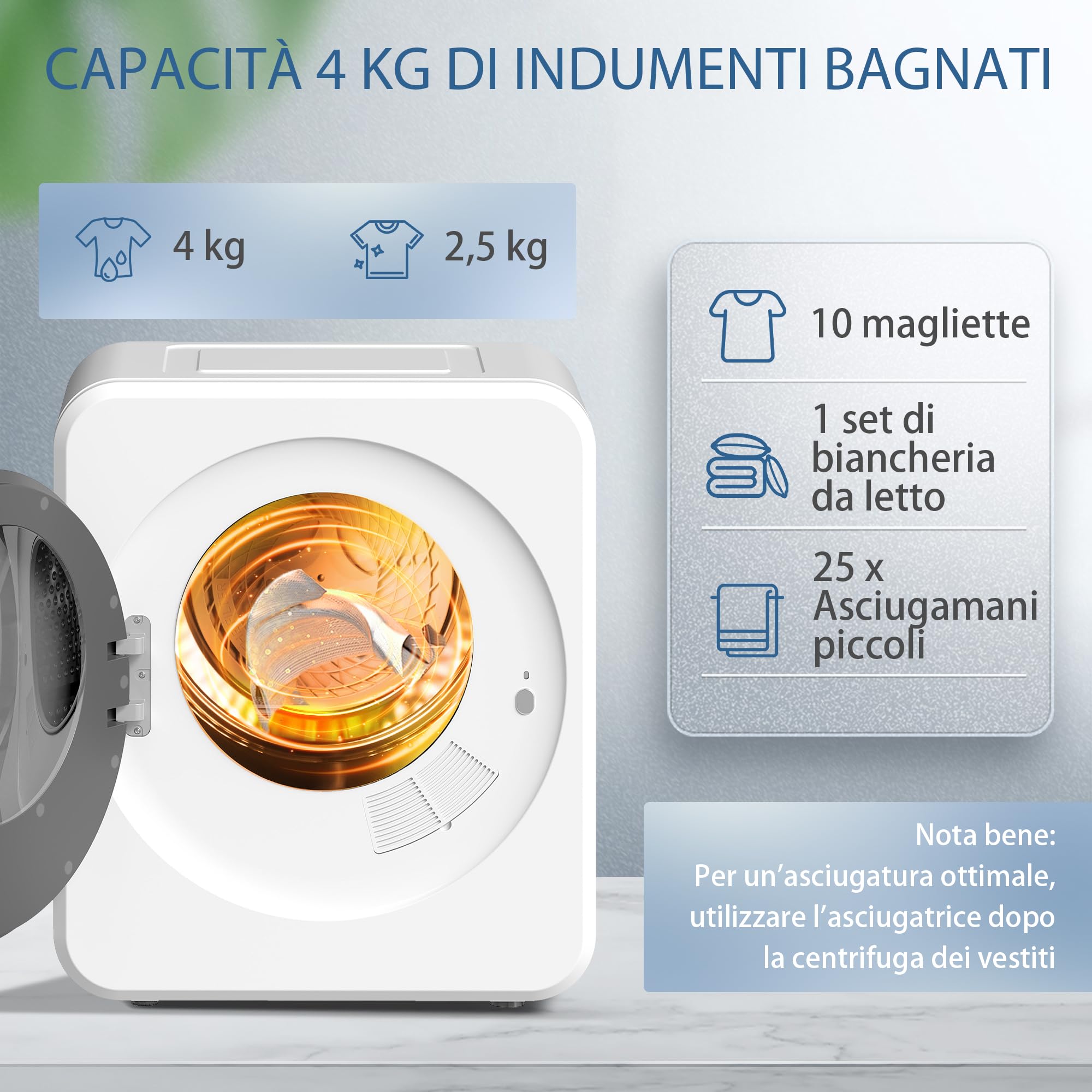 HOMCOM Mini Asciugatrice Portatile 4 kg, Display LED, Asciugatrice Compatta 800W, Carica Frontale, Fino 60℃, Impilabile/Parete/Autoportante, Timer, Tamburo in Acciaio Inox, per Casa, Bianco - 5