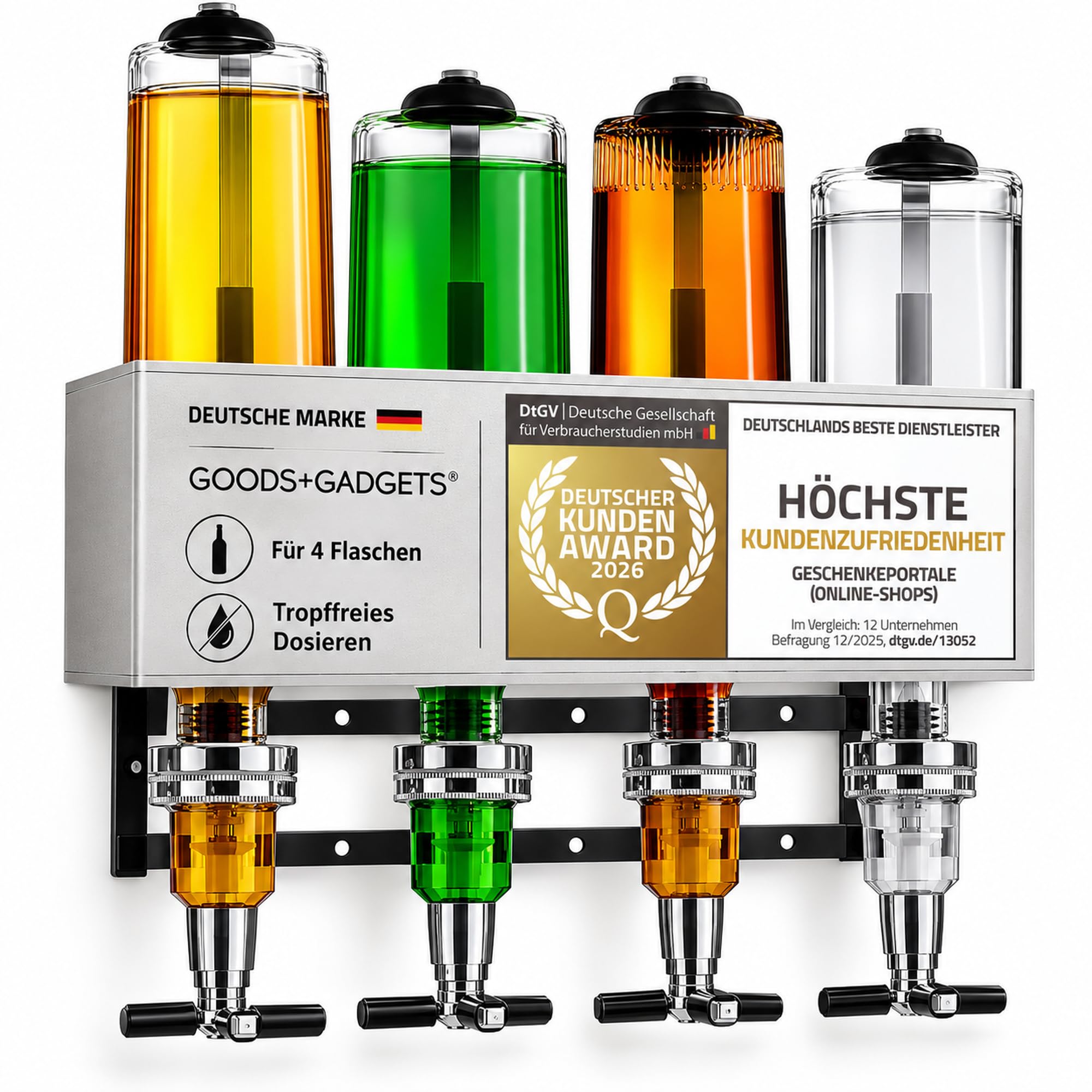 GOODS+GADGETS® Bar Butler 4-fach Schnaps Dosierer Wandmontage bis 1,5L