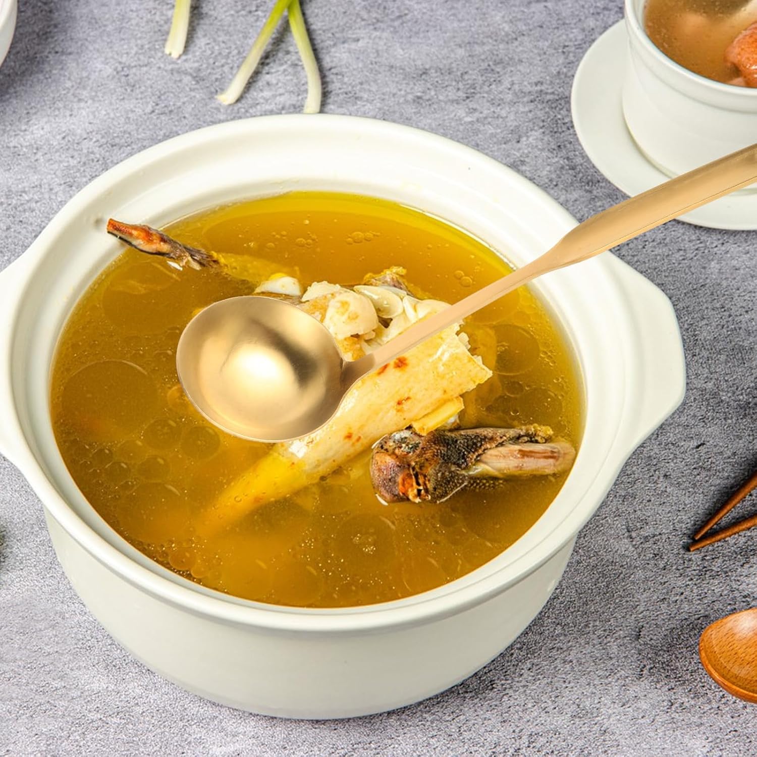 Golden Stainless Steel Soup Ladle with Long Handle, Large Capacity