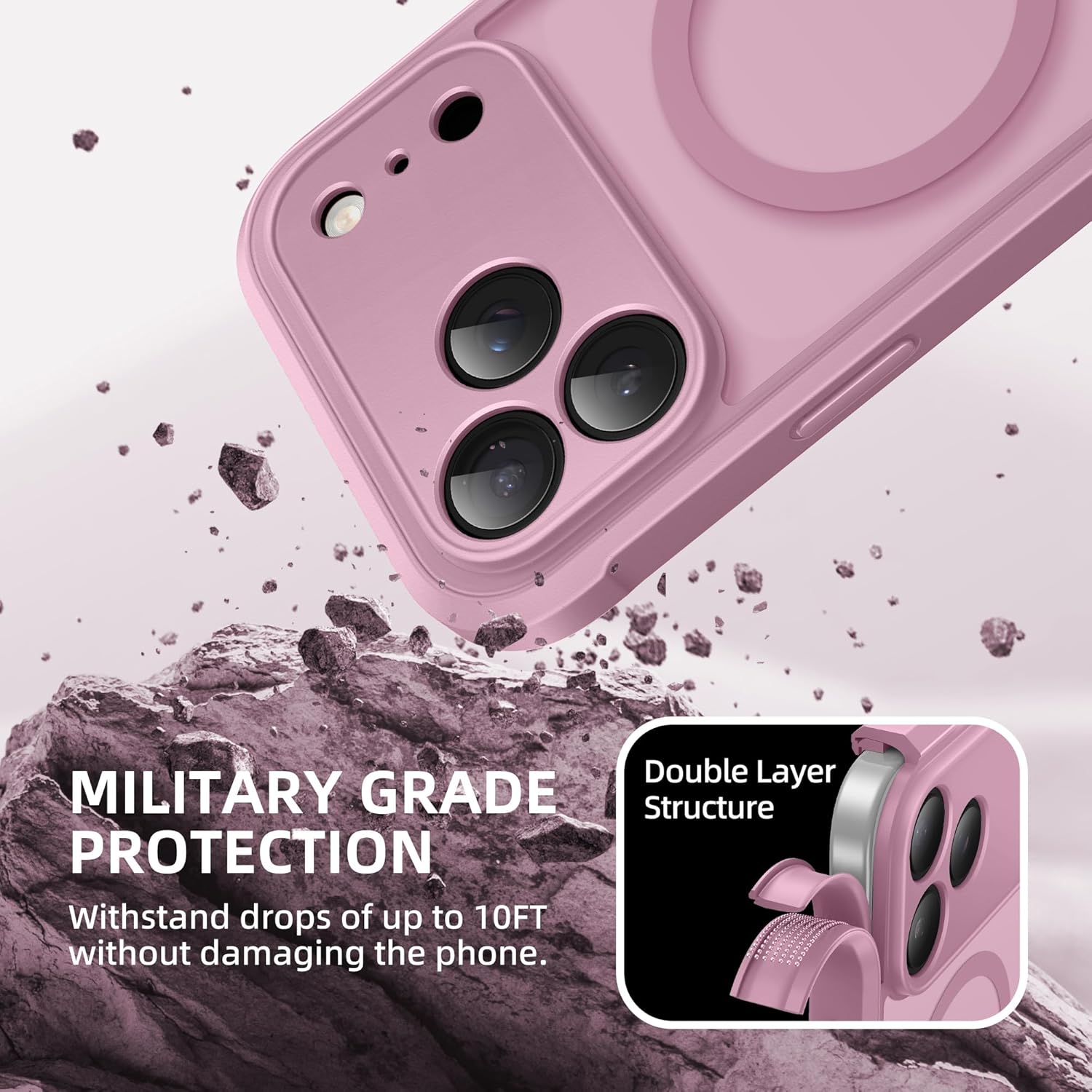 BERFY for iPhone 17 Pro Case, Compatible with MagSafe, Built-in Privacy Screen Protector and Camera Protection, Anti-Spy Full Body Shockproof Translucent Matte Phone Case for 17 Pro 6.3",Palevioletred - Image 8