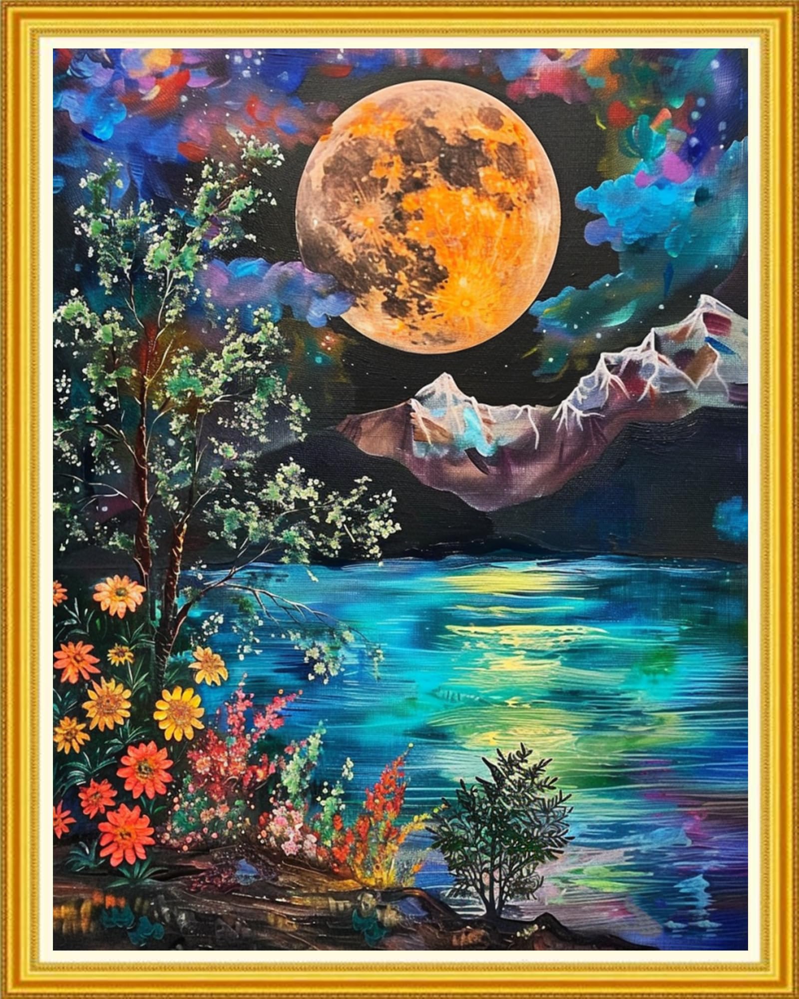 Magxvouy Cross Stitch Kits Stamped Full Range of Embroidery Kits,Cross Stitch Patterns Needlework Kits for Beginners 11CT Printed Kits&amp;Moon Night Scene 16x20 inch