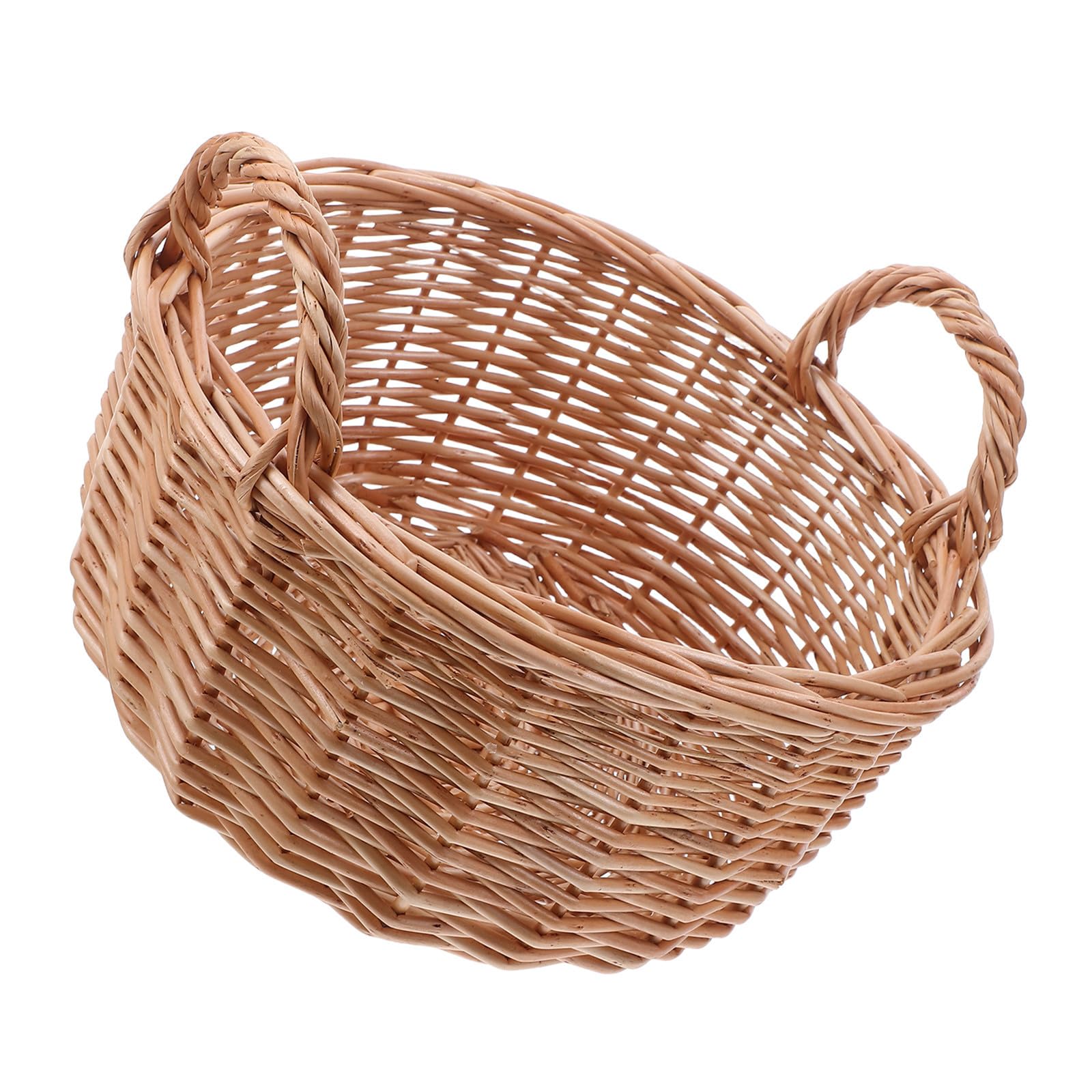 Cesta Redonda de Mimbre para Servir de Ratán Natural Asa de 26cm, Cesta Artesanal para Pan, Frutas y Snacks Adecuado para Cocina y Picnic