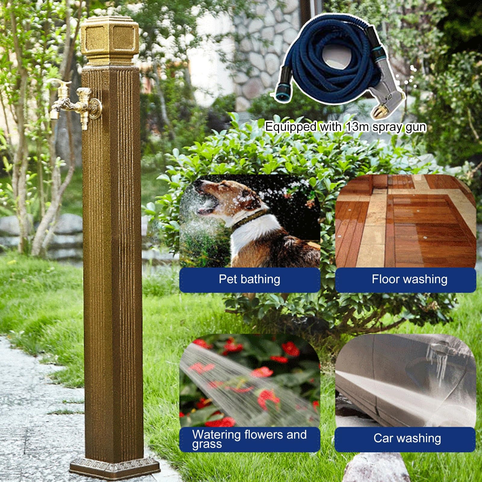 Fuente de agua de hidrante de patio, grifo de jardín al aire libre con montaje en suelo, extensor de grifo anticongelante, dispensador de agua decorativo para manguera