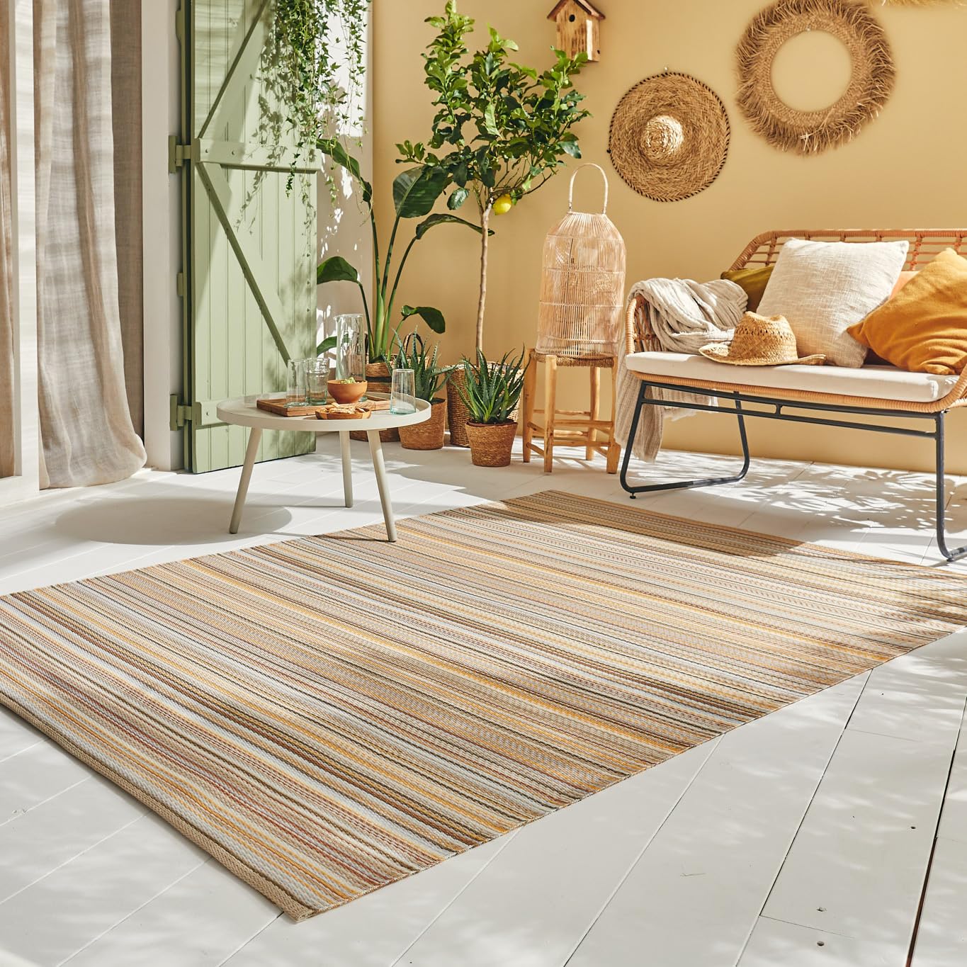 Nazar Tapis Extérieur pour Jardin, Terrasse, Balcon et Camping - Léger et Réversible (1746 Beige, 120x160 cm)