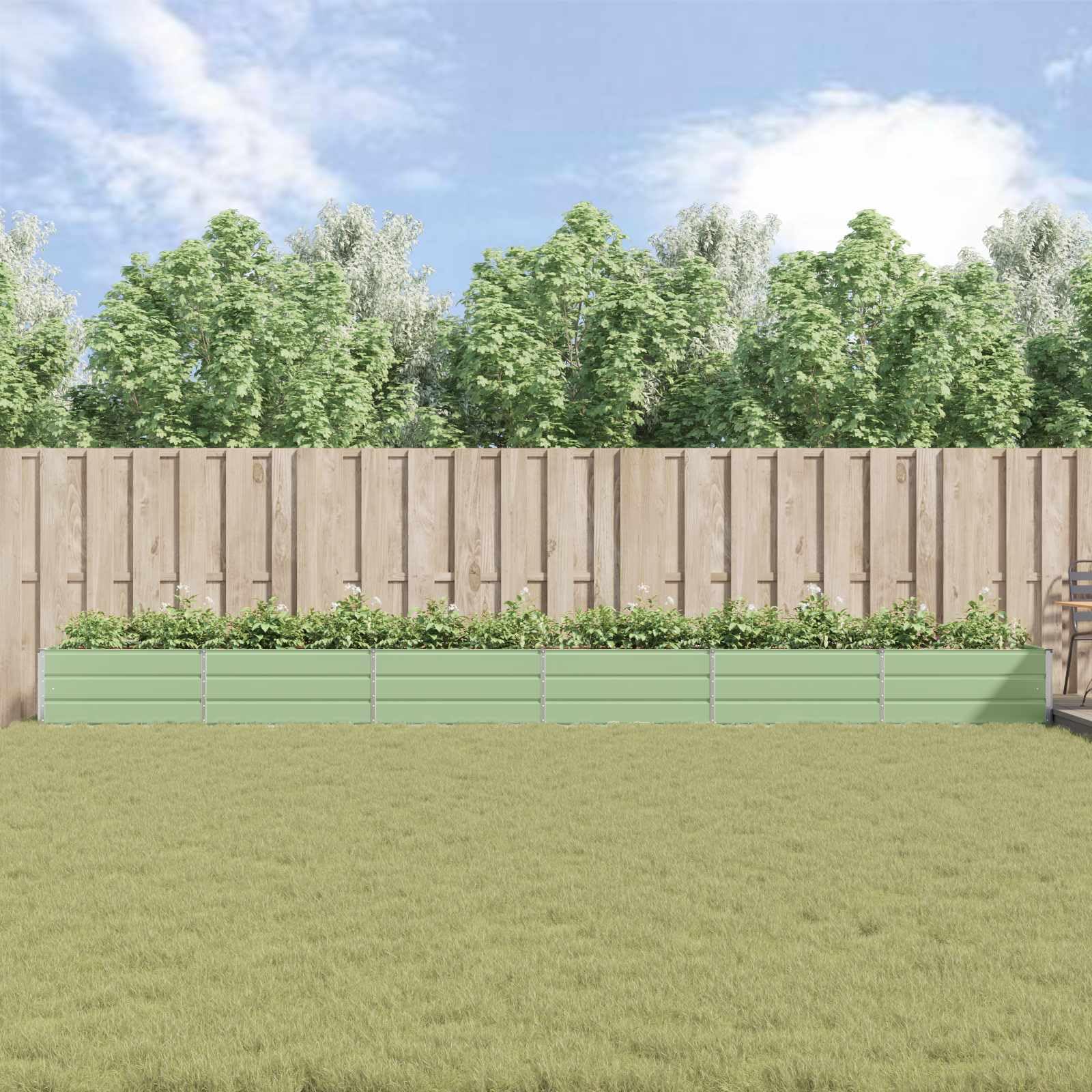 Jardinera rectangular 580 cm acero galvanizado verde pastel | Estilo industrial, amplio espacio para plantas, fácil montaje, uso al aire libre, bajo mantenimiento