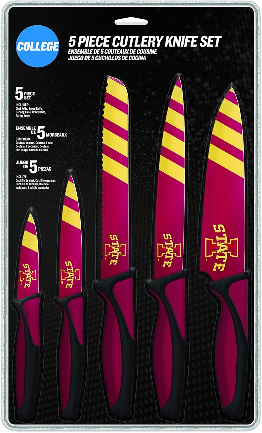 The Sports Vault NCAA Iowa State Cyclones 5-Piece Kitchen Knife Set