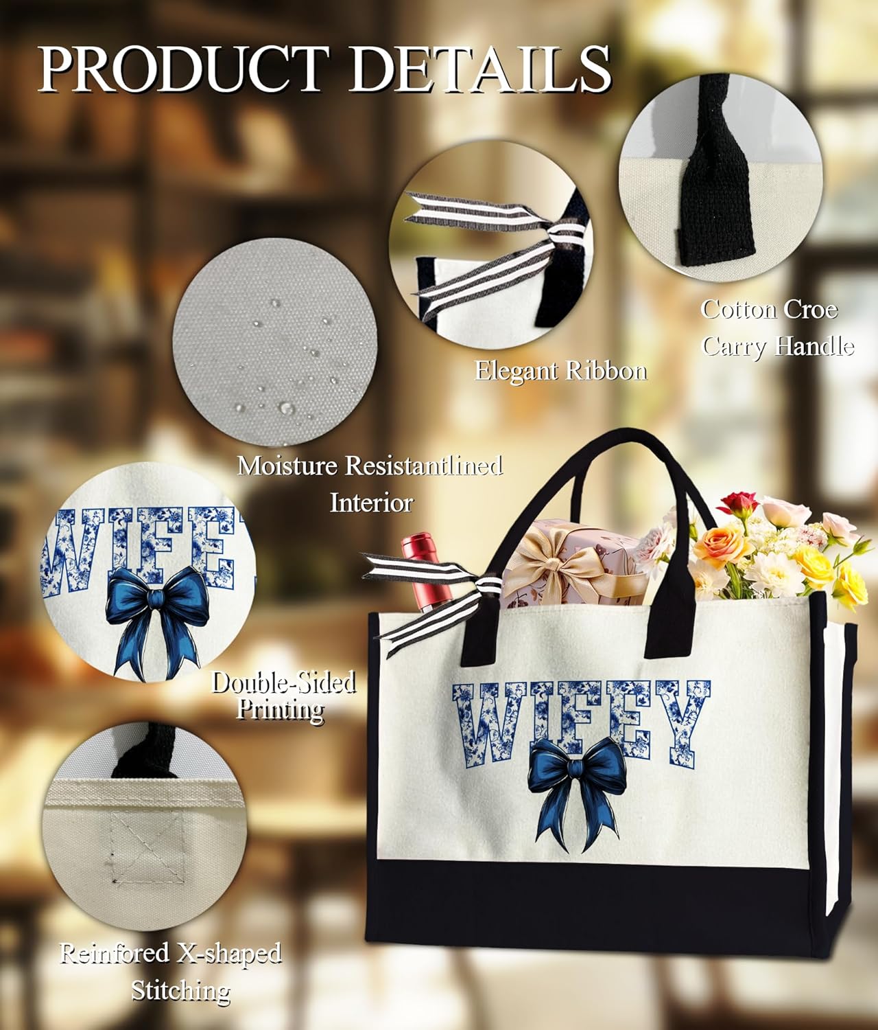 Aesthetic Canvas Tote Bag for Women Girls, Large Tote Bag for Friends Colleagues Leader Manager, 17 x 11.8 x 7 inches - Image 5