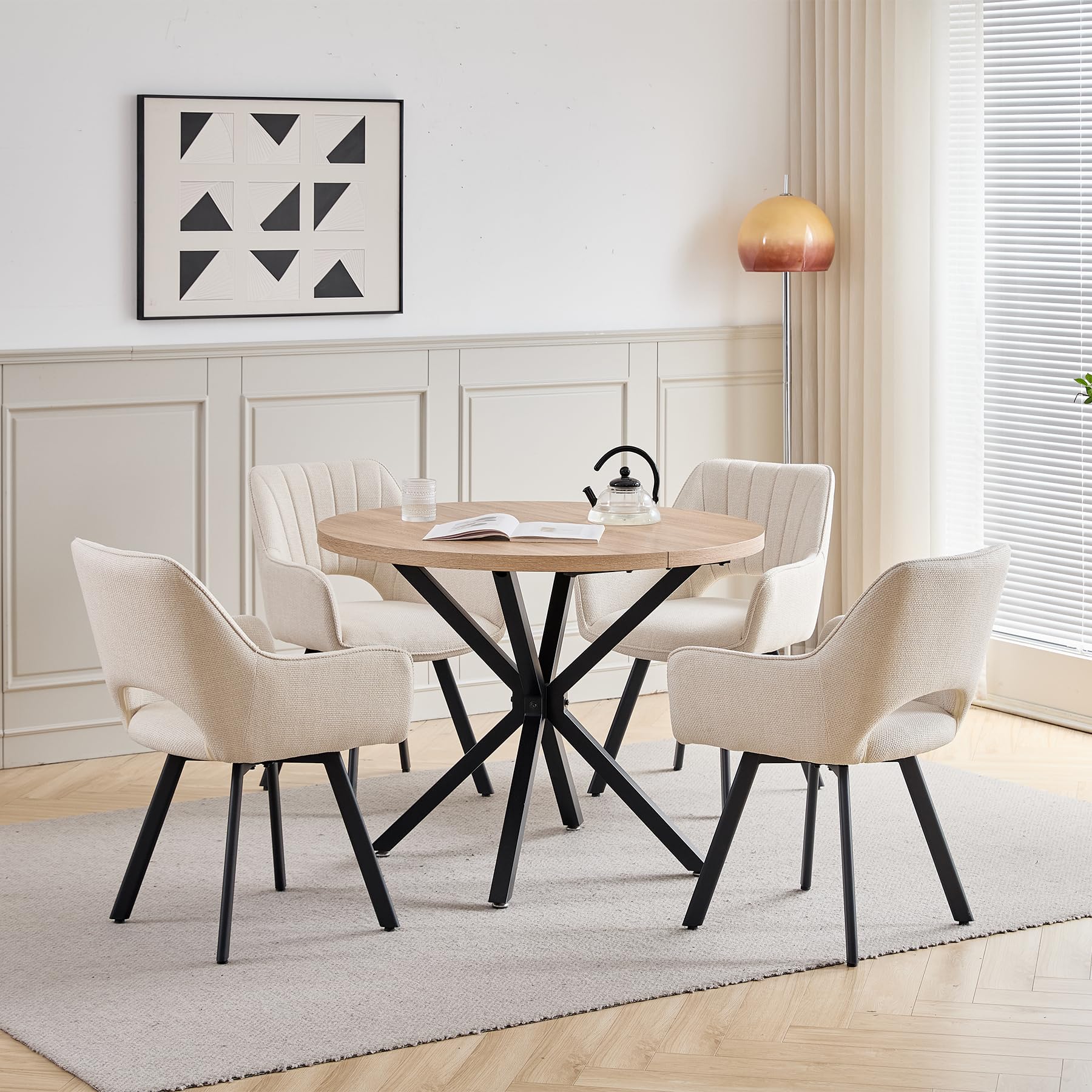 Ensemble Table Ronde 100cm et 4 Chaises Pivotantes Rembourrées