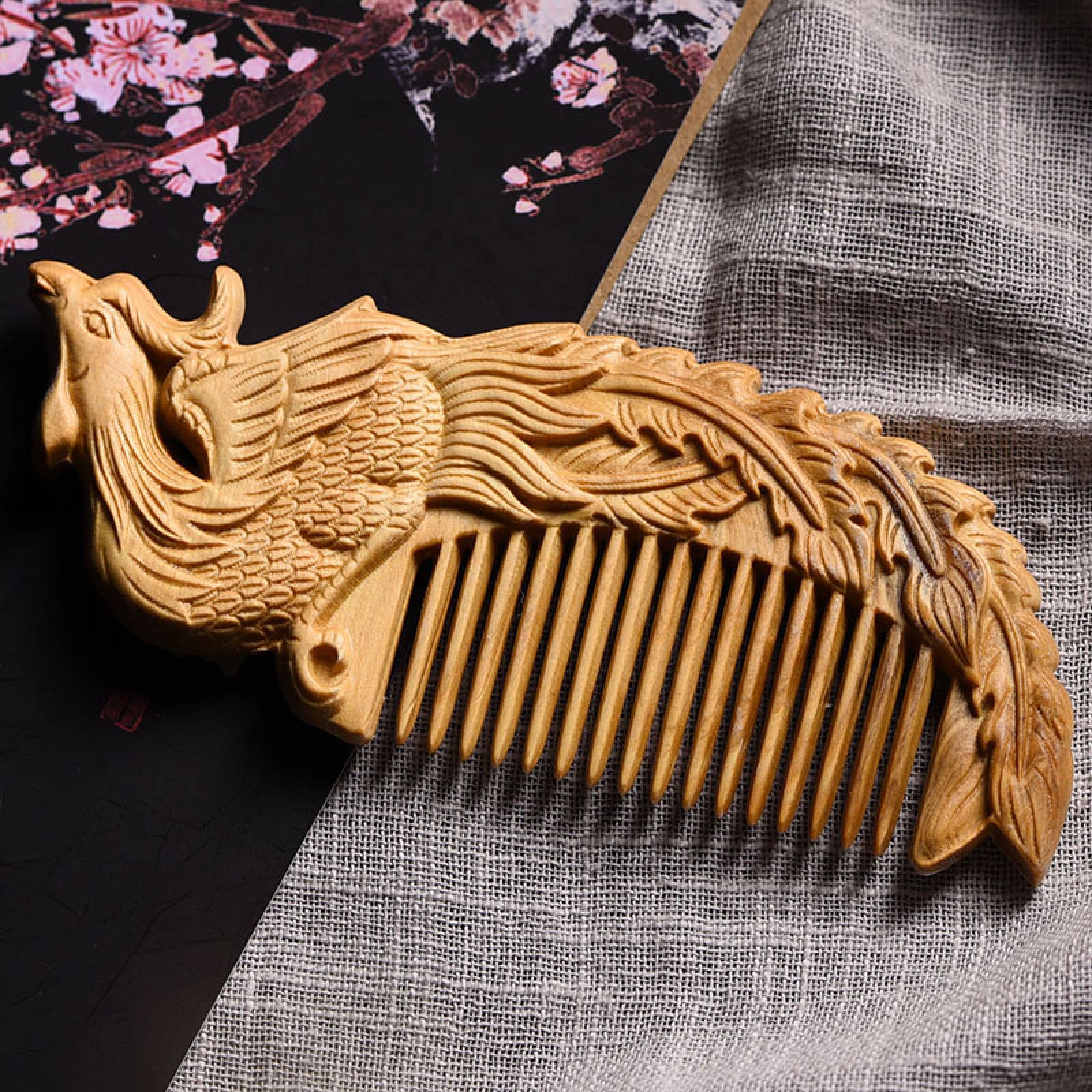 Pettine in Legno Naturale Incisione Portatile Phoenix Massaggio Fatto a Mano Pettini per Capelli Regali per Le Donne Spazzola per Capelli da Viaggio Pettine in Legno, 4