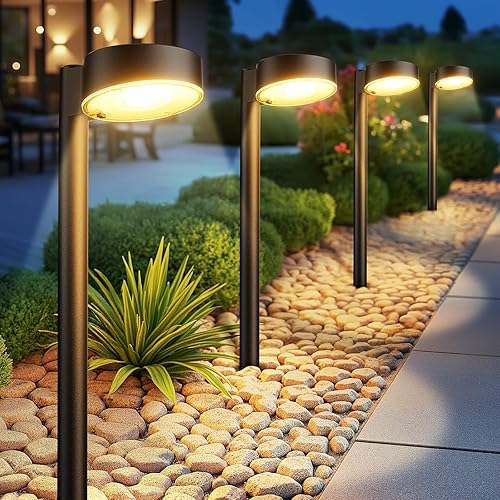 Miniatura 1 de Paquete de 8 luces solares para caminos al aire libre, 12 luces solares LED más brillantes para exteriores, impermeables, hasta 12 horas de luz