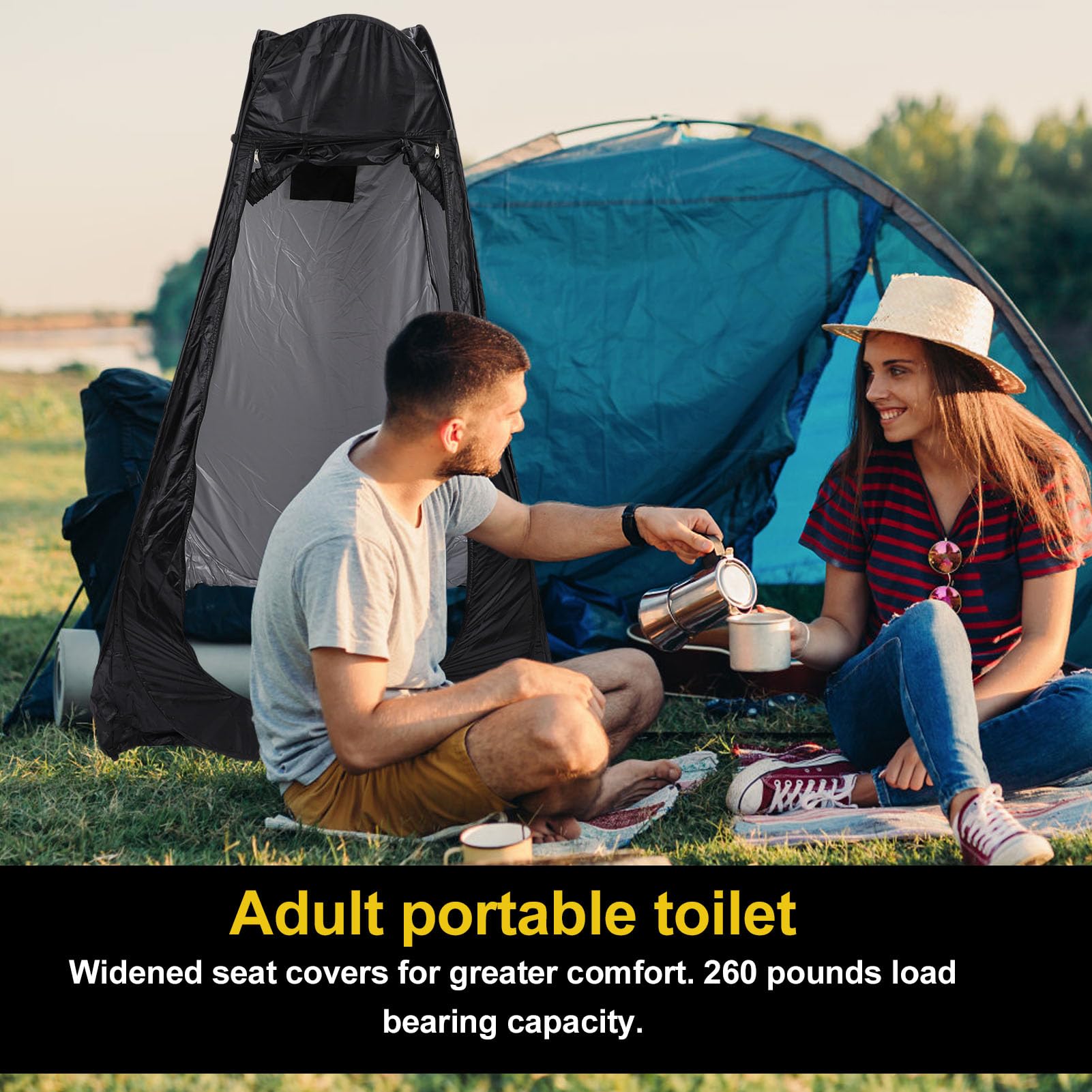 Kit de Inodoro Portátil, Baño Acampar Orinal Portátil para Adultos con Carpa Privacidad Plegable, Ducha Al Aire Libre Lavable y Vestuario para Viajes Vehículos Recreativos