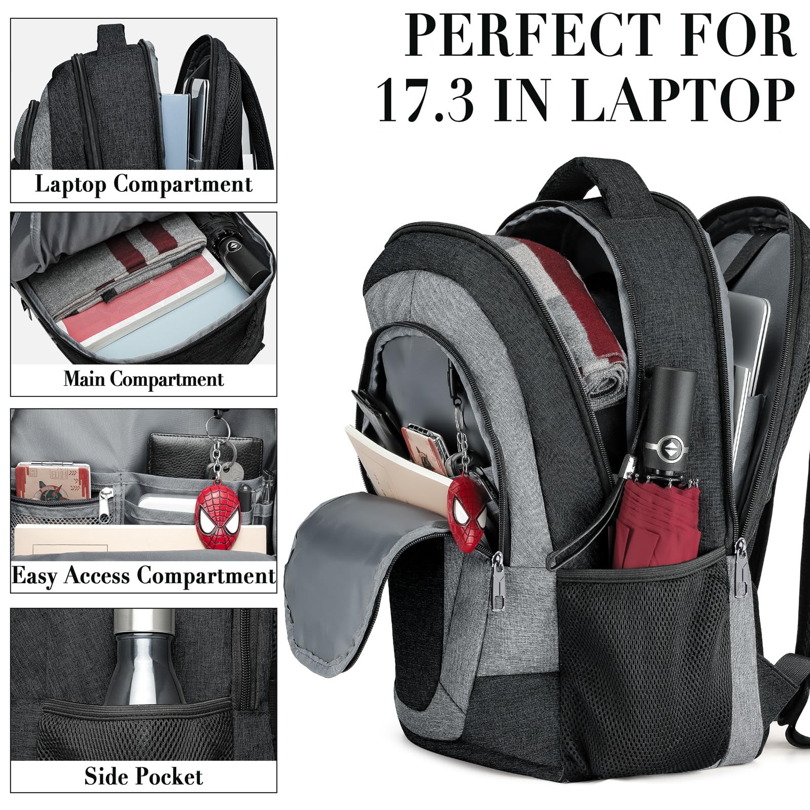 BIKROD Zaino per uomini e donne, zaino scolastico extra large per adolescenti, zaino resistente all'acqua, adatto per laptop da 17 pollici, borsa per computer robusta antifurto aziendale, idea regalo