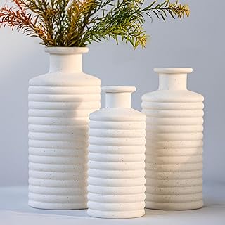 Ceramic Vase Set, Cream White Vases Home Decor, Boho Rustic Farmhouse Va...