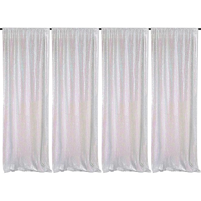 Buy White Iridescent Sequin Backdrop Curtains 4 Packs 2ftx8ft Wedding