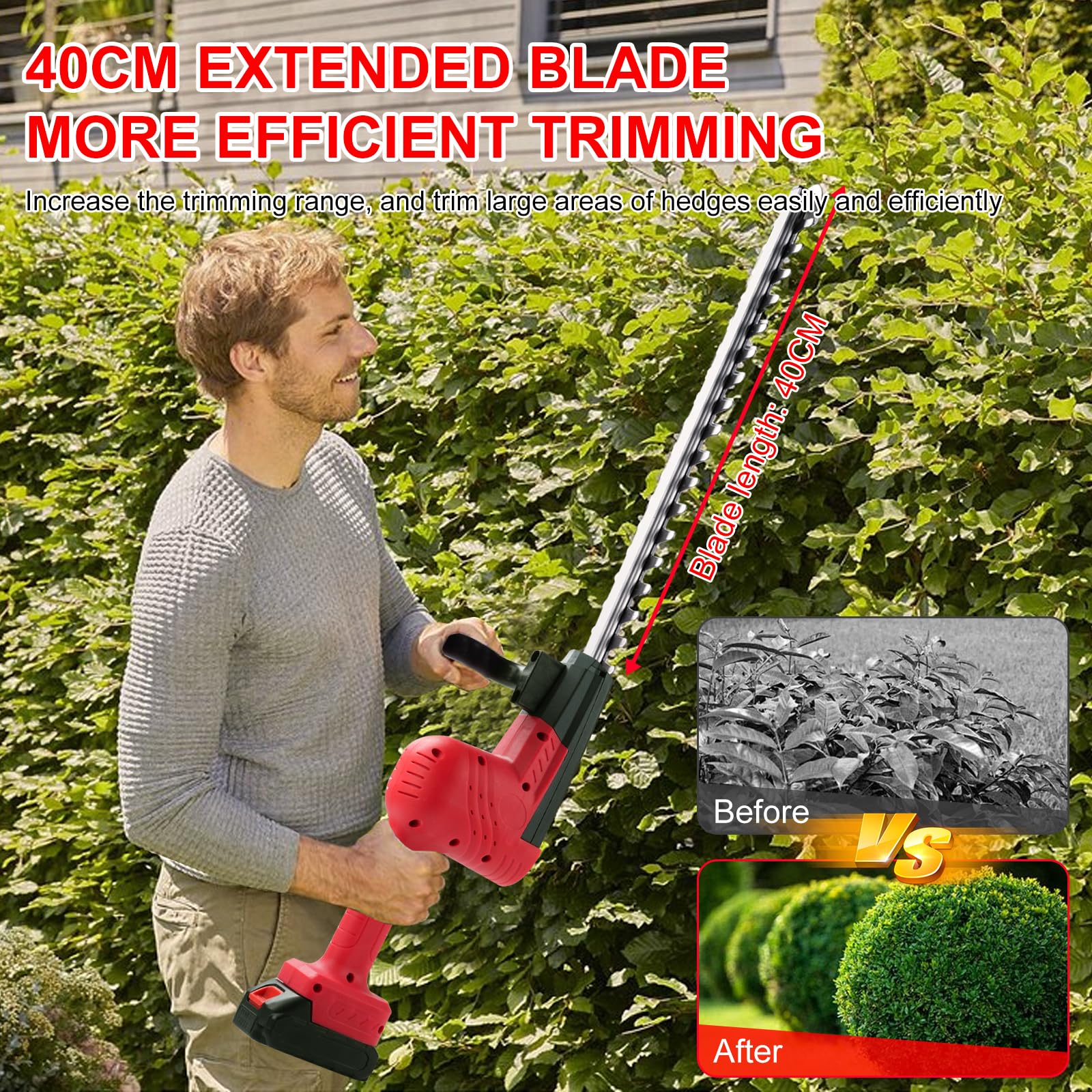 Cortasetos eléctrico con batería de 40 mm, cortasetos, cortasetos, tijeras sin escobillas, 21 V, 1300 mAh, para jardín, arbustos y plantas de borde