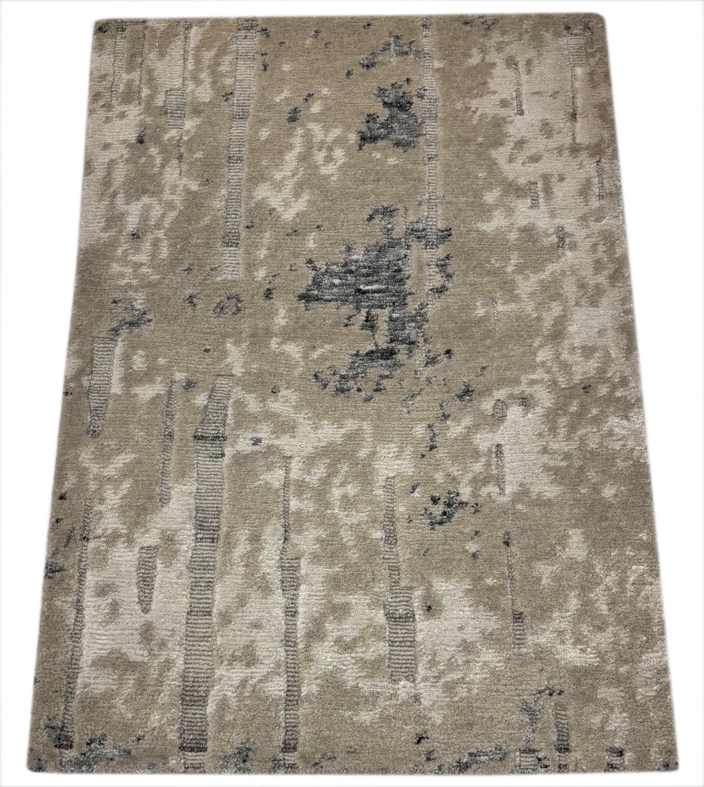 Tapis design noué à la main - 60 x 90 cm - Argenté - Bambou brillant - Moderne R67