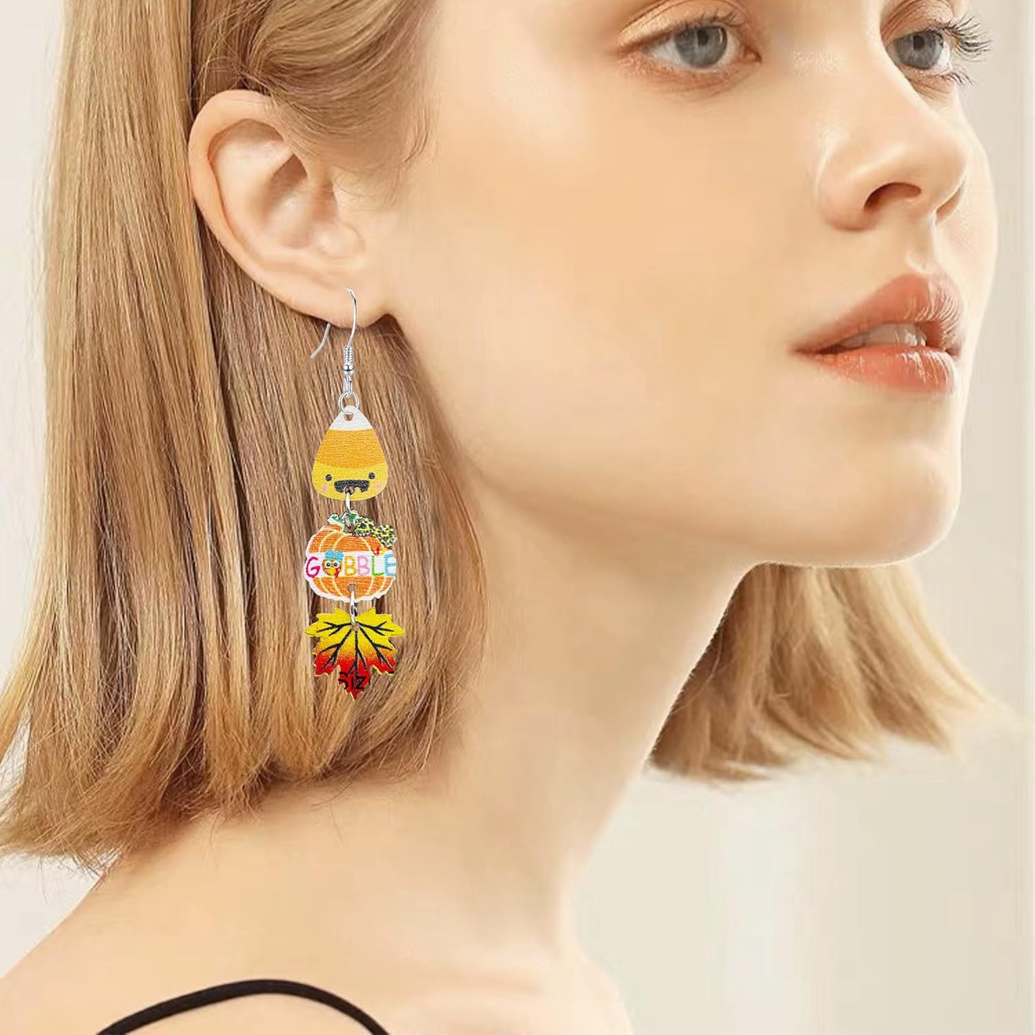 Autumn Thanksgiving Pumpkin Maple Leaf Coffee Cup Wooden Earrings Fall-Themed Dangle Drop Earrings for Women Lightweight Holiday Jewelry - Image 2