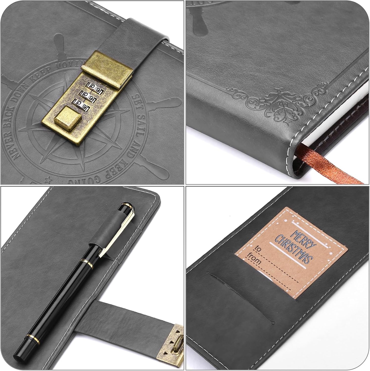  Diary with Lock, Refillable Journal with Lock Diary Organizer with Pen, Vintage Faux Leather A5 College Ruled Lined Pages Locking Journal Notebook, Grey thumbnail