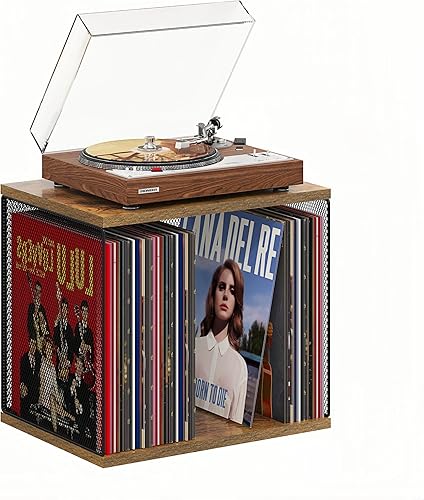 Miniatura 9 de Soporte para discos de 1 cubo compatible con tocadiscos, compatible con escritorio, almacenamiento de discos de vinilo apilable para 50-70 discos,