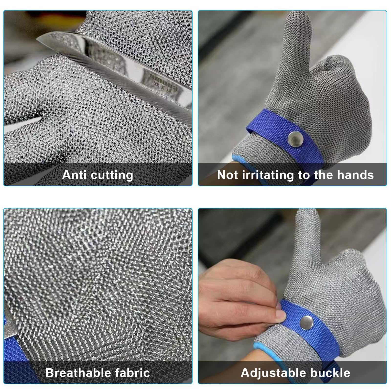 Guanti Antitaglio Livello 9 | Per Cucina E Lavoro | Acciaio Inox | Taglia L | Riutilizzabili - Foto 8