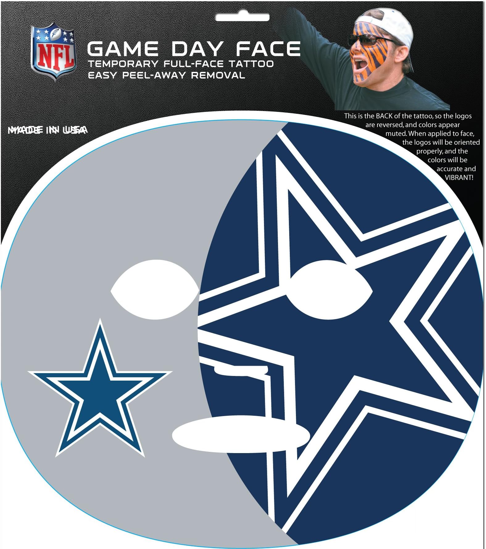 Siskiyou Sports NFL Game Day Face Temporary Tattoo, 18-Ounce