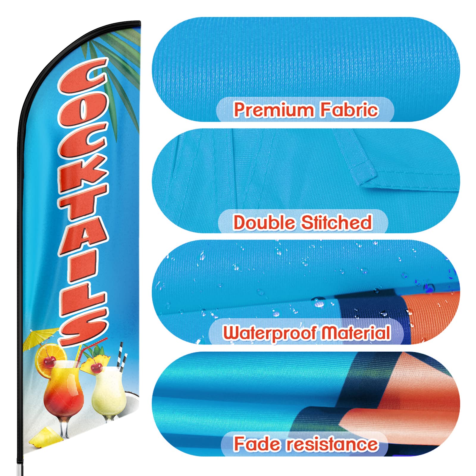 Cocktail-Flagge, 2,4 m, Cocktail-Werbe-Federflagge, Cocktail-Banner für Unternehmen und Geschäfte (nur Flagge)