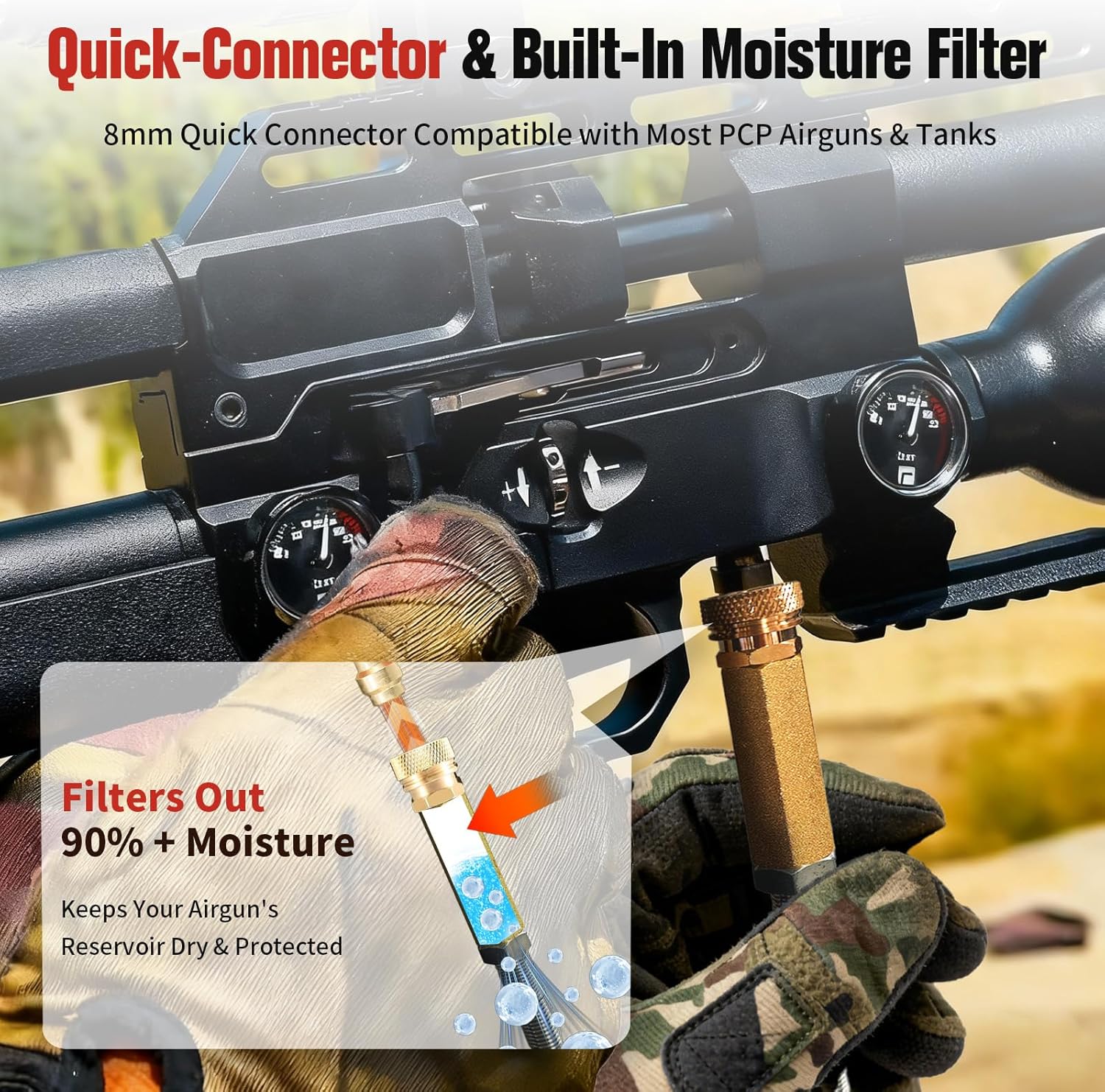 PCP Hand Pump 4500 PSI / 30MPa, Critical Parts Pre-Assembled with Oil-Moisture Filter PCP Air Pump for PCP Air Rifles, PCP Airguns, HPA Tanks, Paintball