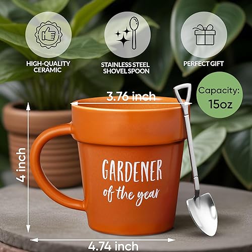 Miniatura 2 de VELENTI Taza de café Gardener de regalo, divertida taza de planta con cuchara de pala, tazas de café geniales para hombres, mujeres, taza para