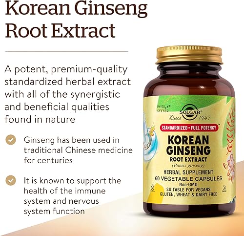 Miniatura 3 de Solgar Extracto de Raíz de Ginseng Coreano de Máxima Potencia Estandarizado Cápsulas Vegetales E4138 1 1