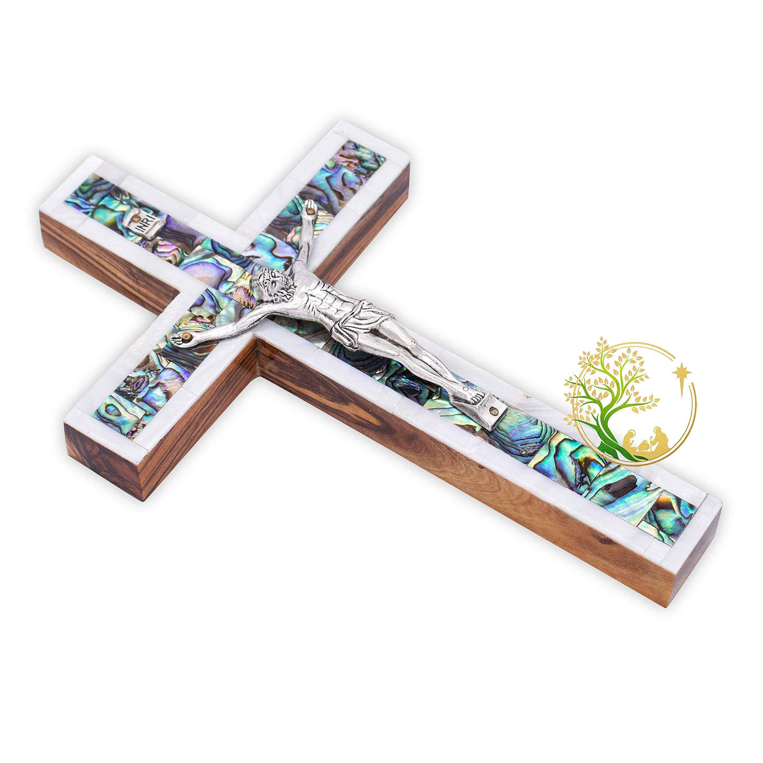 Large Elegant Mother of Pearl Crucifix for wall | Holy Crucifix Handmade in the Holy Land | Holy decorative wall cross | Religious Gift | 10