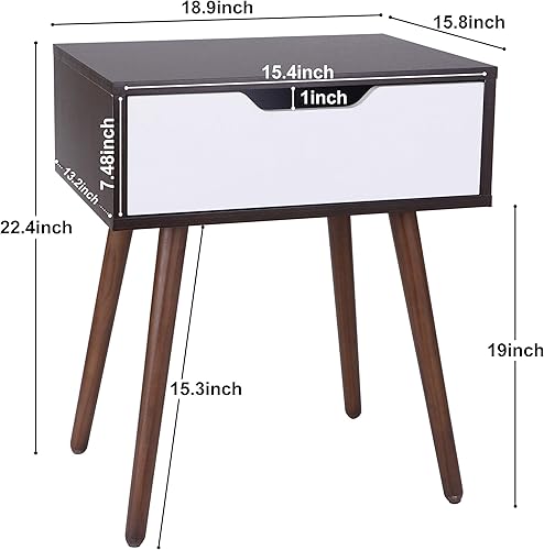 Miniatura 3 de SUPER DEAL Mesa auxiliar moderna de mediados de siglo con cajón, mesa pequeña con patas de madera, cajón deslizante y mango sonriente para espacio,