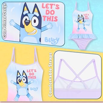 Bluey Girls Swimsuit One Piece Bathing Suit or Rash Guard Set Kids, Toddlers, Swimwear Pool Beach Travel Essentials Holiday