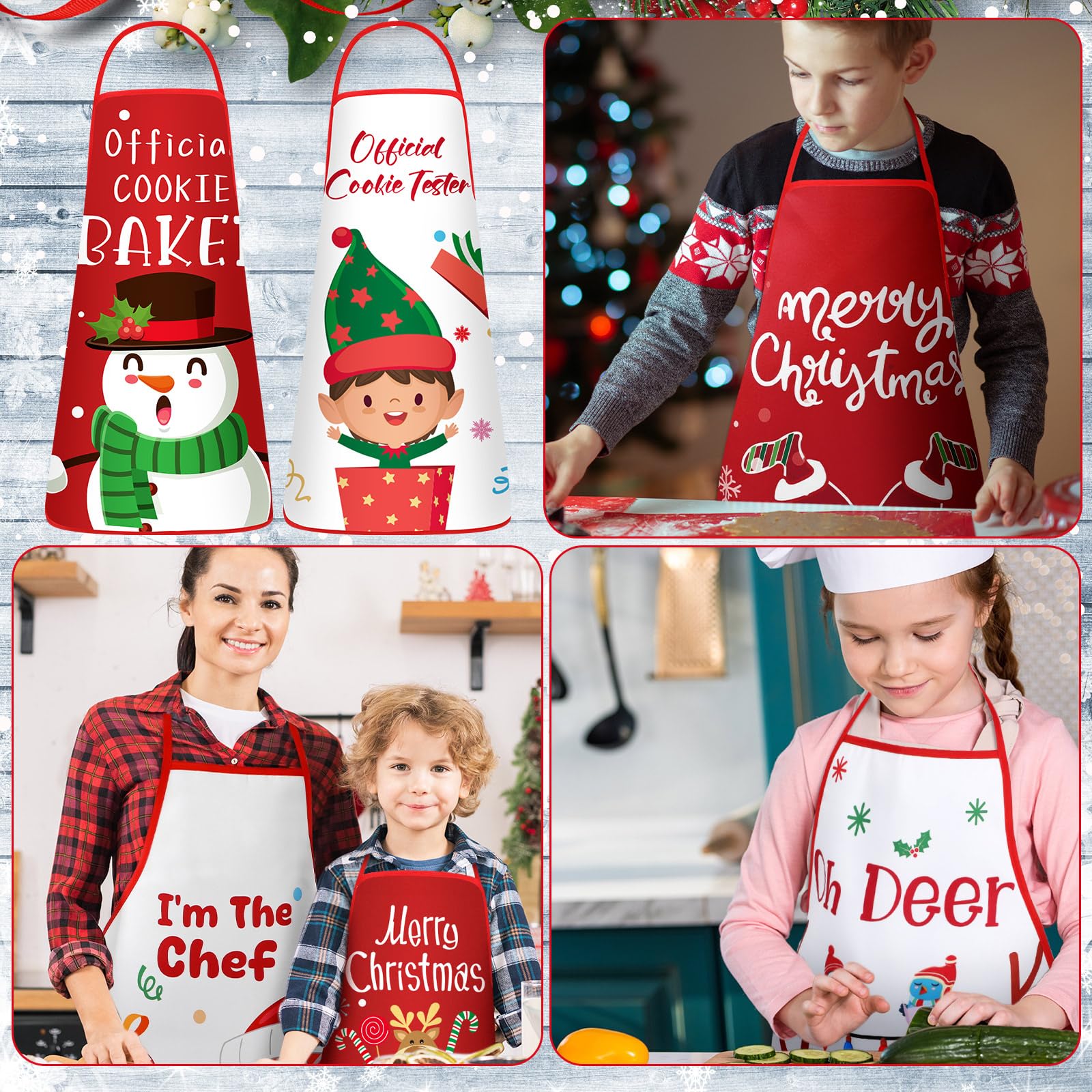 Liitrsh Delantal de Navidad para niños, delantales a juego, delantal para niños, muñeco de nieve, ciervo, pan de jengibre, Papá Noel, delantal para cocina y repostería, Estilo elegante., approx. 27.56