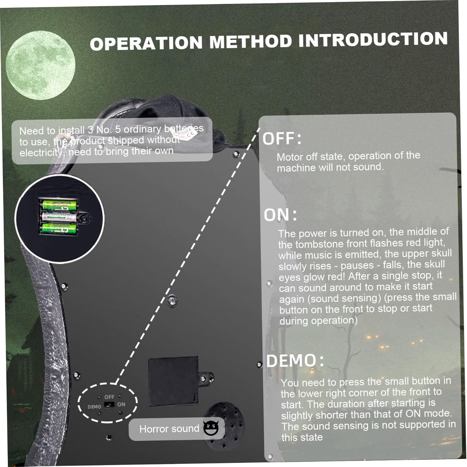 Halloween Animatronics Halloween Tombstones with Rise-Fall Zombie with Red Eyes and Creepy Voice Sound-Activated Spooky Props for Haunted House Decor|Lighted Holiday Displays