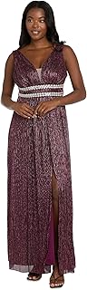 R&M Richards Women's Pleated Maxi Dress W/Illusion V-Neck, Embellished Waistband & Front Slit - Party & Cocktail Gown Price In India