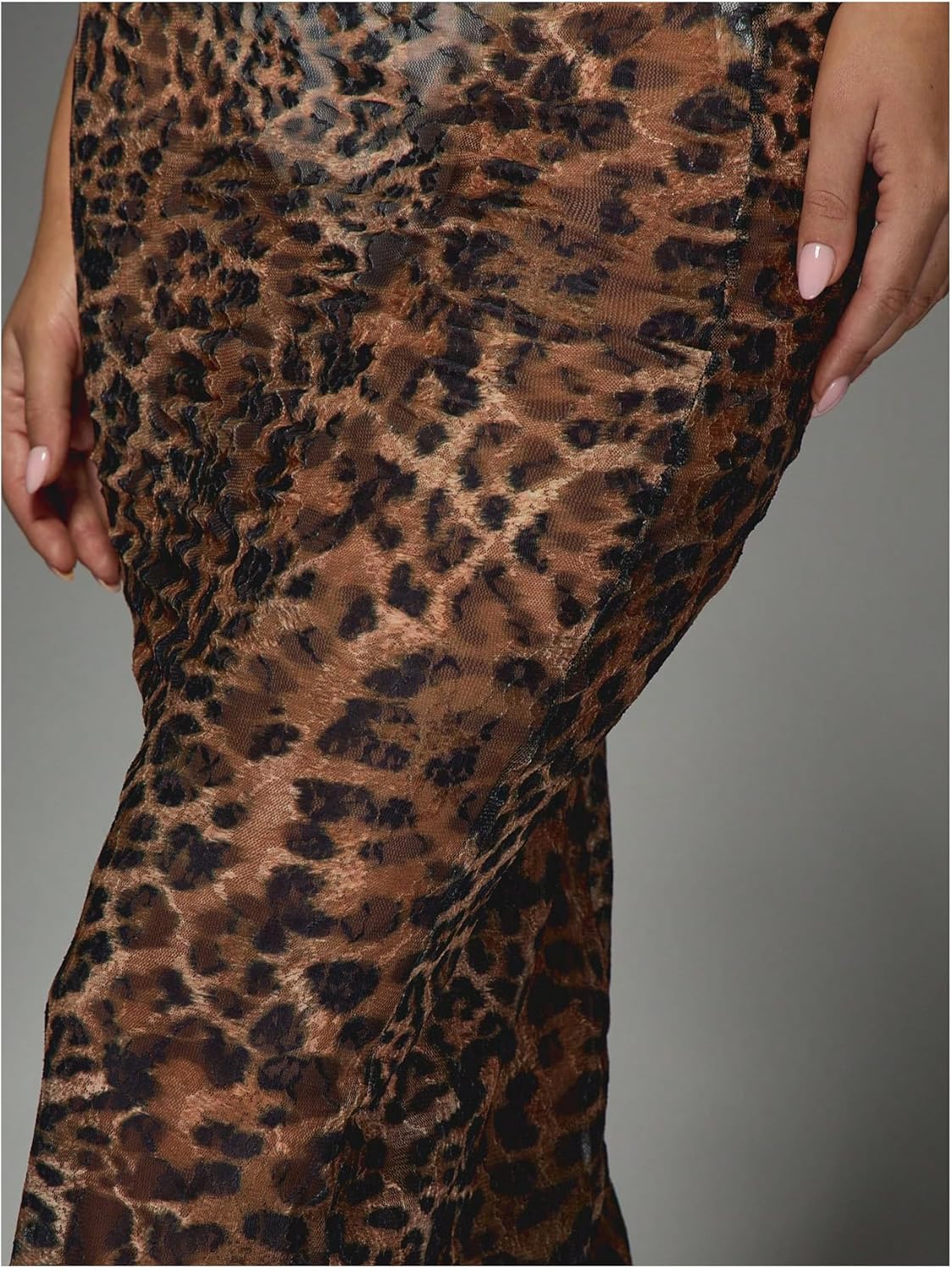 GORGLITTER Women's Leopard Maxi Skirt Mesh See Through Low Waist Y2K Bodycon Skirts - Image 4