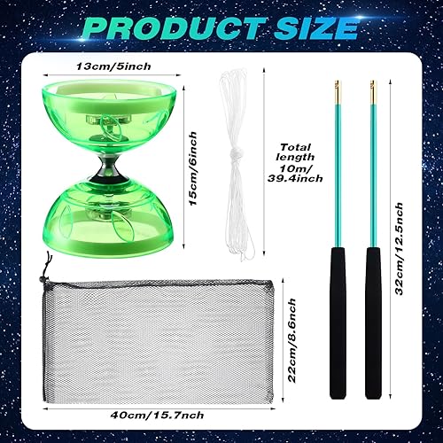 Miniatura 3 de Simgoing El juego de diábolo chino Yoyo incluye juguete de diábolo LED colorido de 5 pulgadas con 2 varillas de diábolo, 1 cuerda de diábolo y 1