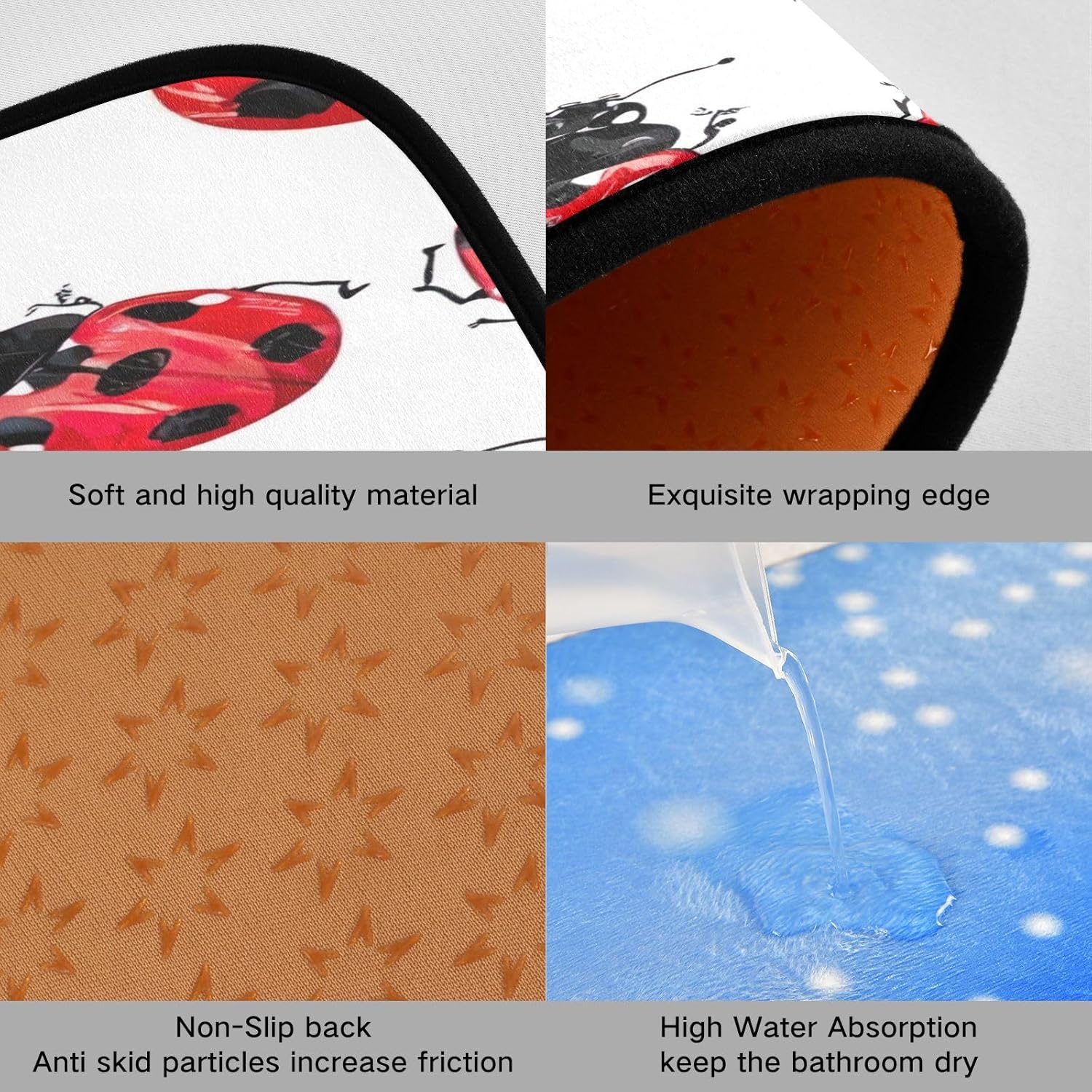 2-Piece Kitchen Rug Set, Lady Bug Pattern Cushioned Comfort Mats Non-Slip Absorbent Washable Rugs for Kitchen Floor