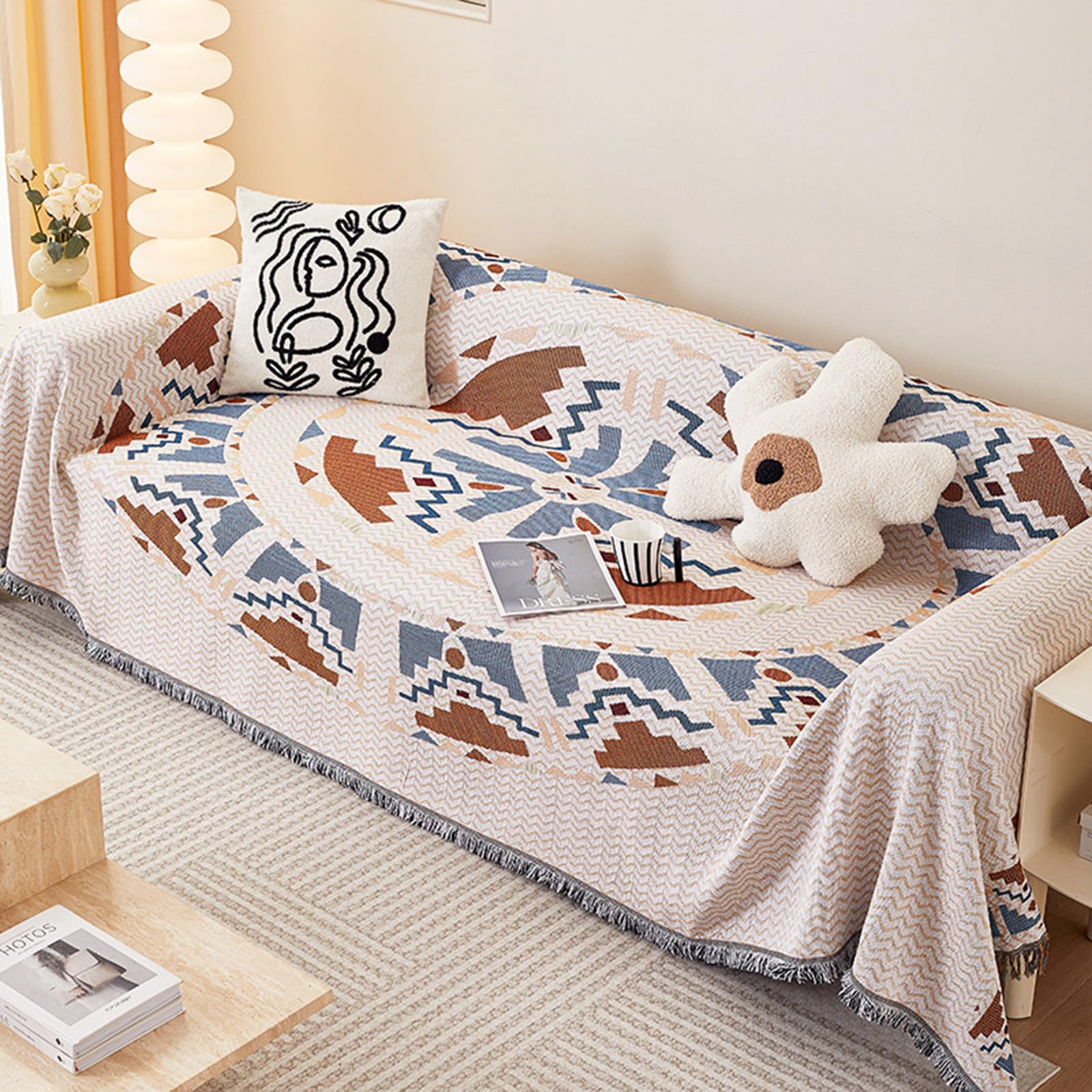 Throws Blankets For Sofas 1/2/3/4 Seater Sofa Throw Cover L/U Shape Universal Couch Covers Soft Chenille Sofa Slipcovers With Tassels Multipurpose Blanket Suitable For Picnic Tablecloth(180X130cm,C)