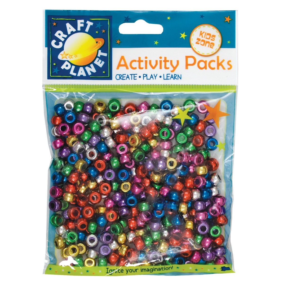 Craft Planet Pony Beads Metallic 300 Pieces 80g, Assorted Colours, Pony Jewellery Beads, Bracelet Making, Friendship Bracelets, Crafting Supplies, Art & Craft, Threading Craft Set Supplies