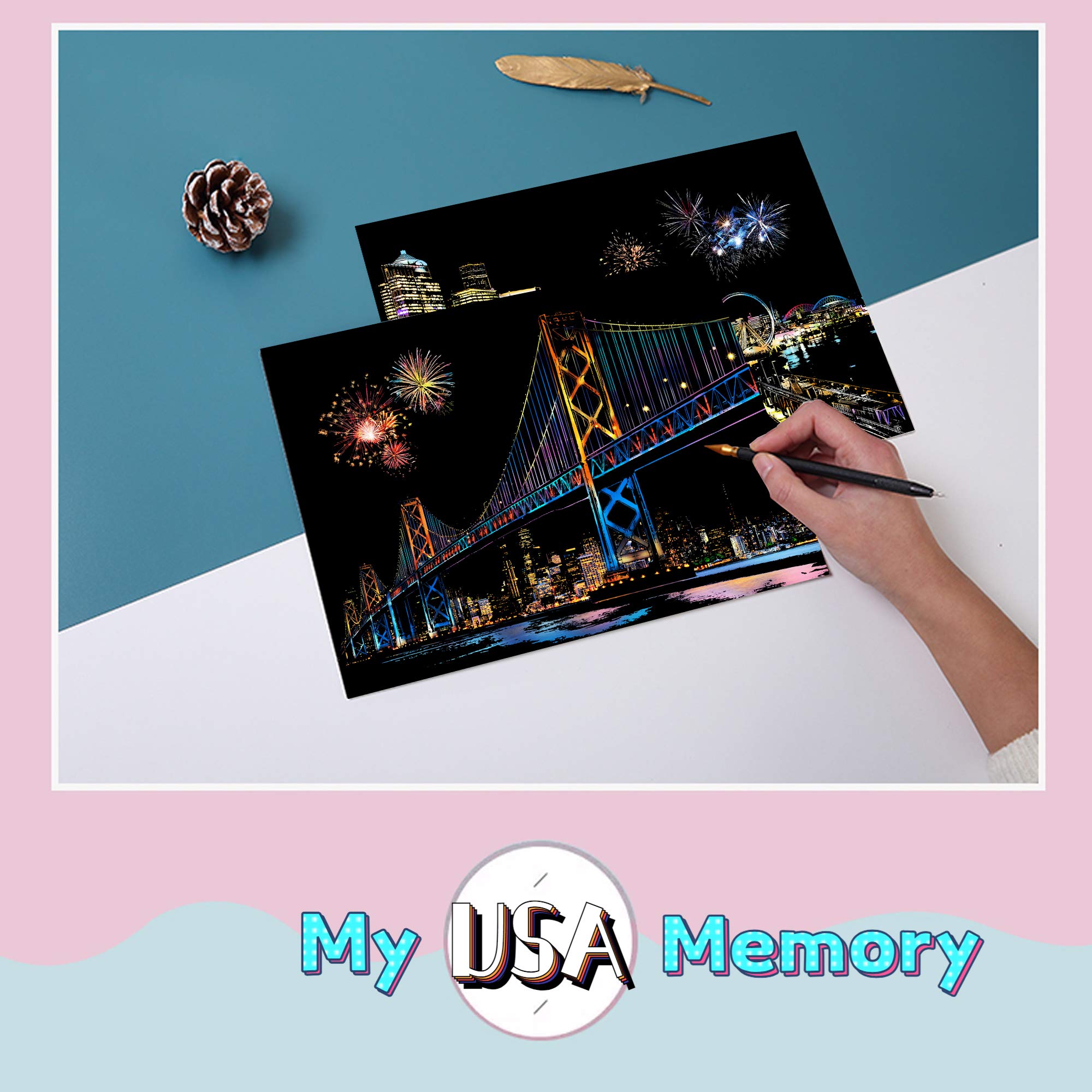 SiYear – Livre De Scratch Art A4 – 12 Feuilles Série Monument – 4 Outils – Cadeau Créatif