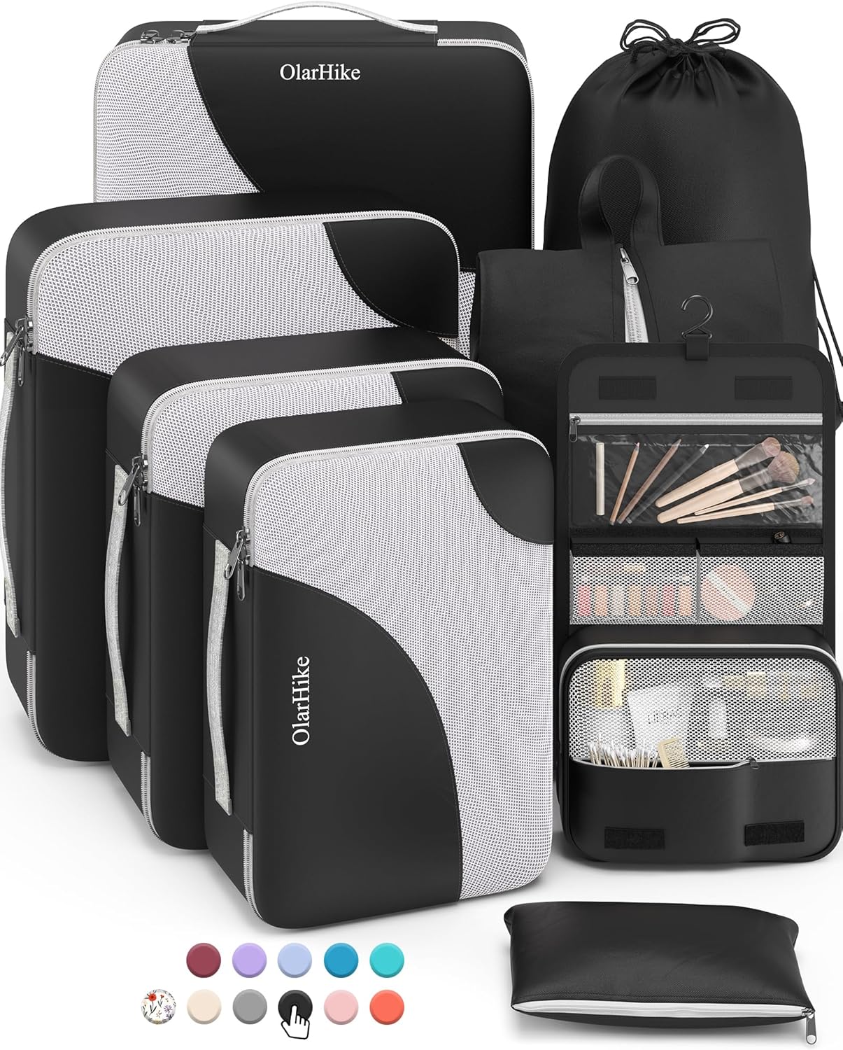 OlarHike 8 Set Packing Cubes for Travel, 4 Various Sizes(Extra Large,Large,Medium,Small), Luggage Organizer Bags for Travel Accessories Essentials, Cubes for Carry on Suitcases (Black) 8 set - Black 8 set (Short-Term Trip)