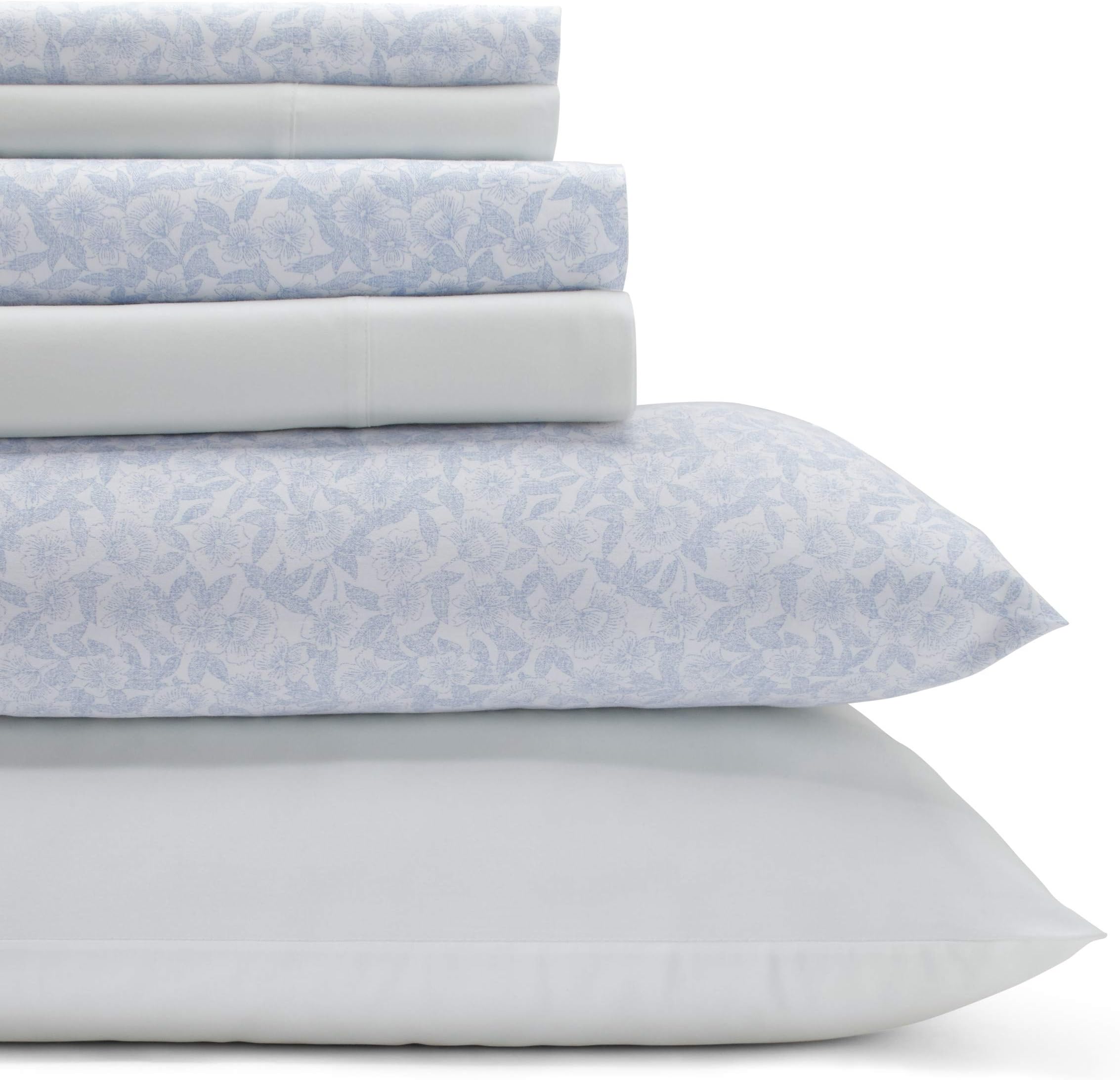 Home | Percale Collection | 6-Piece Percale Weave Sheet Set - 100% Cotton Bedding - Cool, Crisp, and Breathable, Queen, Belle Blue Cashmere