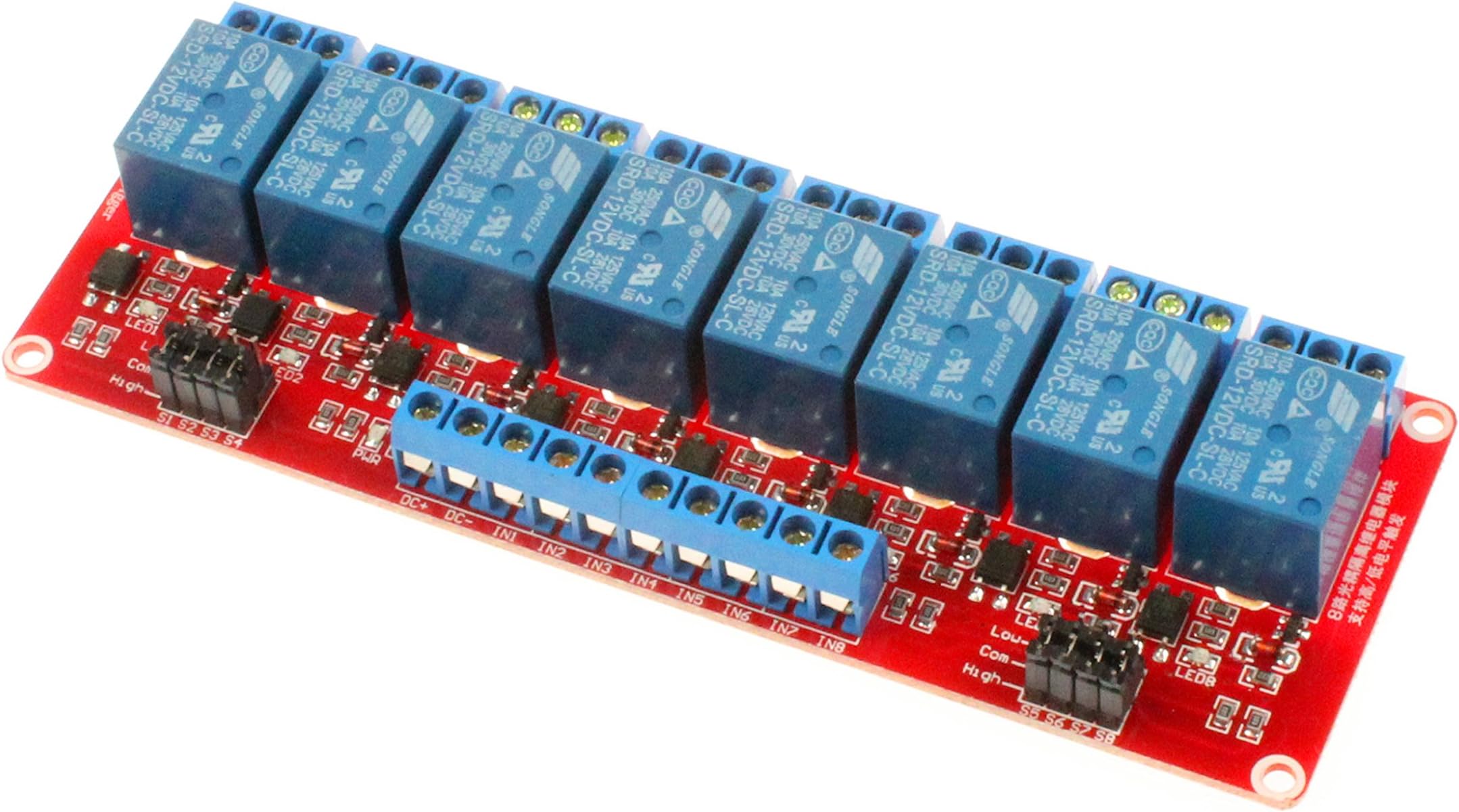 NOYITO 8-Channel Relay Module High Low Level Trigger with OPTO-Isolated Load DC 30V AC 250V 10A for PLC Automation Equipment Control Industrial Control (8 Channel 12V)