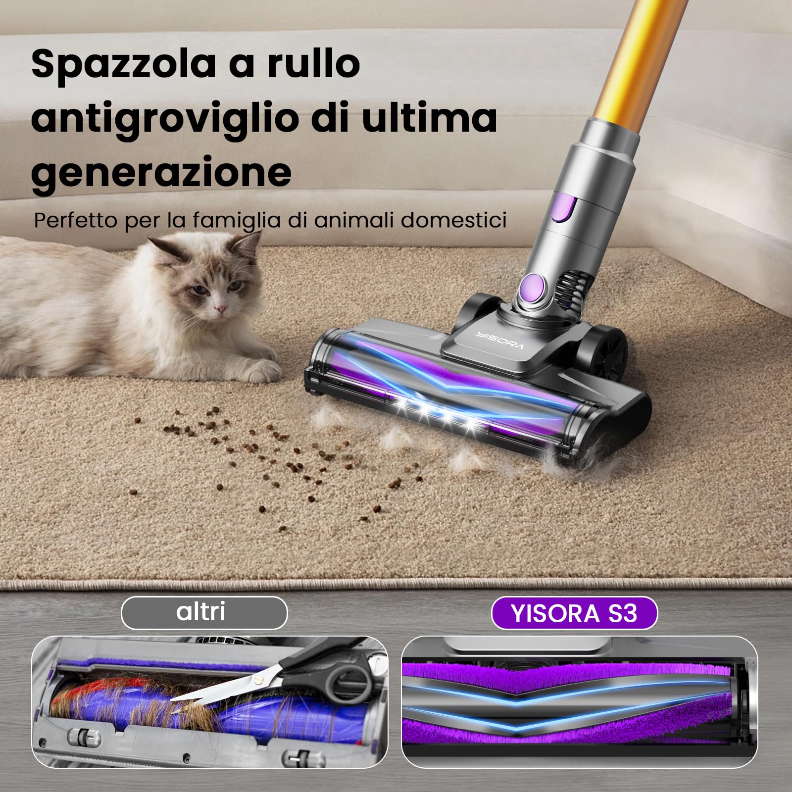 Aspirapolvere Senza Fili 40KPa, Aspirapolvere Senza Fili Mantiene casa, Autonomia 55 Minuti, Batteria Rimovibile, Aspirapolvere spazzola elettrica per Moquette/Peli di Animali Domestici/Pavimenti