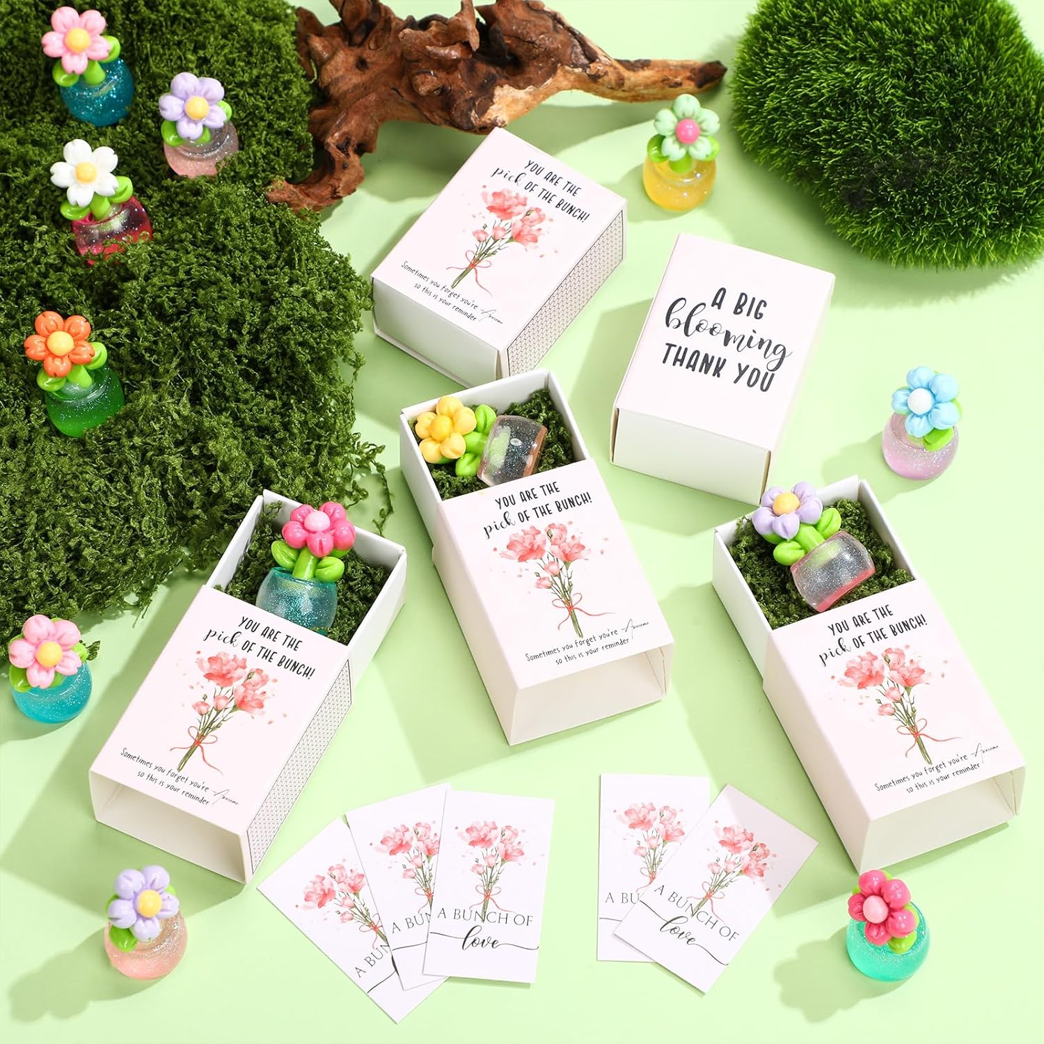 Wonderjune 36 Sets Employee Appreciation Gift Luminous Flowerpot Bulk Emotional Support Gift Box with Inspirational Card Mini Glowing Flowerpots Desk Pet for Coworkers Teacher