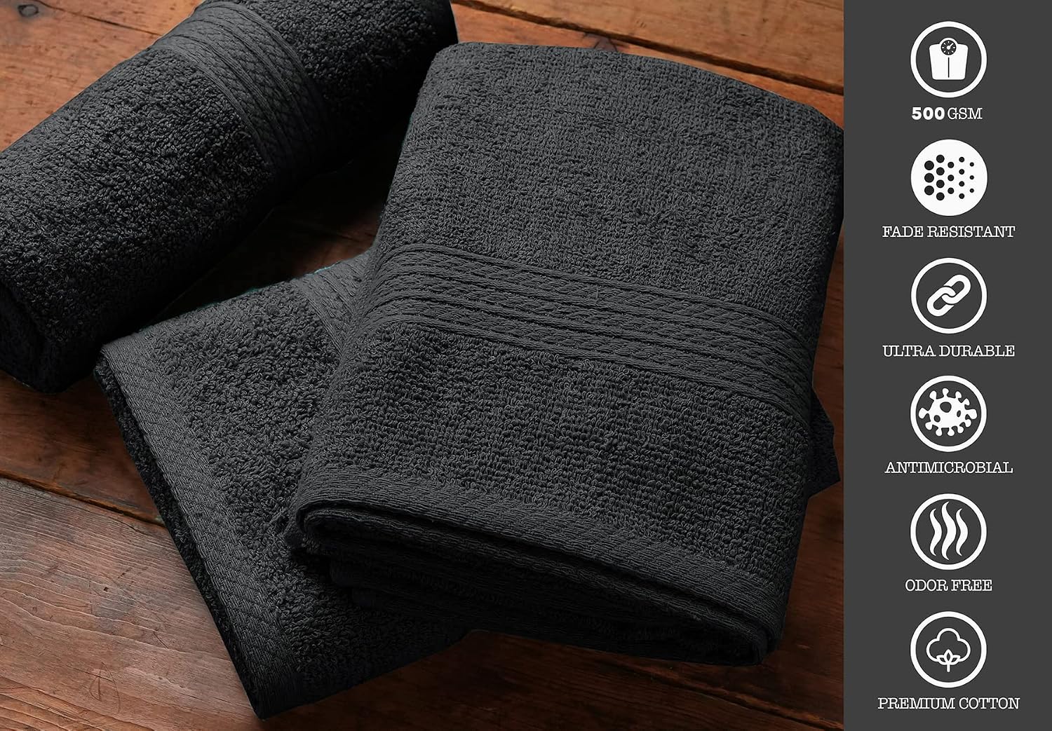 SOFTEX Linen Cotton Bath Towel, Charcoal Grey 22x44 in Pack of 6 Towels, Quick Dry, Highly Absorbent, Gym, Spa, Bathroom, Shower, Pool, Small Towel Use, Luxury Soft Towels 500 GSM