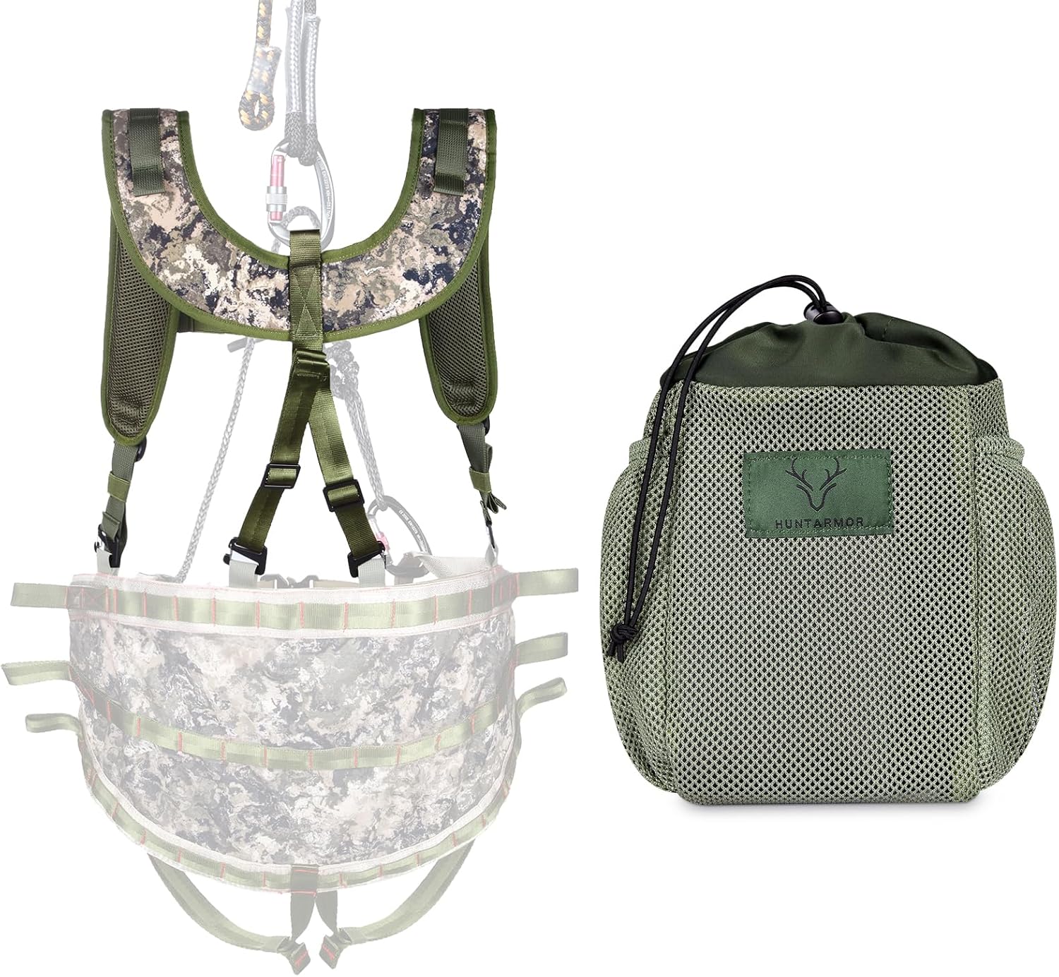 Hunting Saddle Dump Pouch and Hunting Tree Saddle Suspenders, Modular Yoke System with Universal Molle, Include Yoke and Universal Molle Connection kit